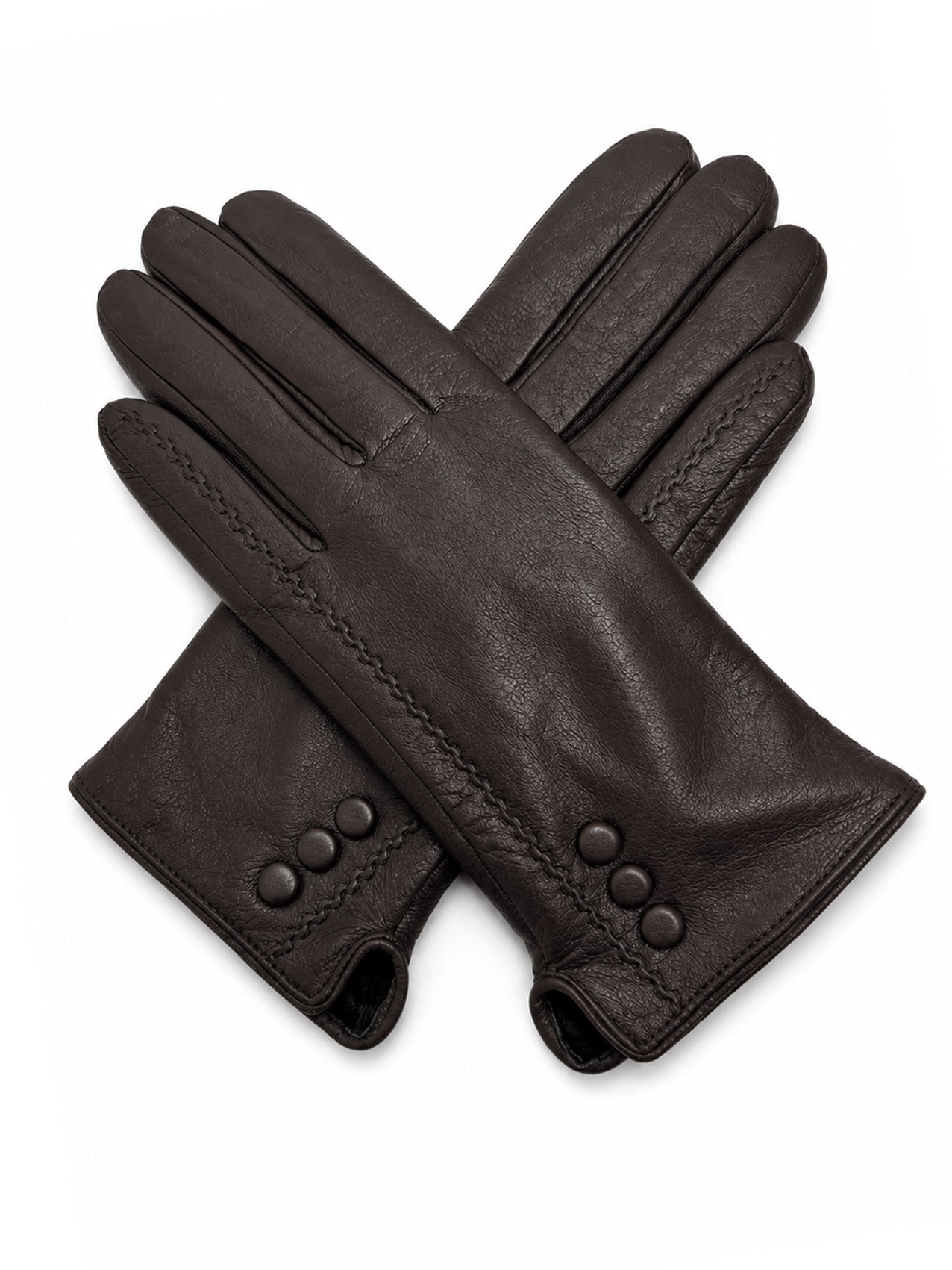 GV26233-383 Button Detail Genuine Leather Gloves
