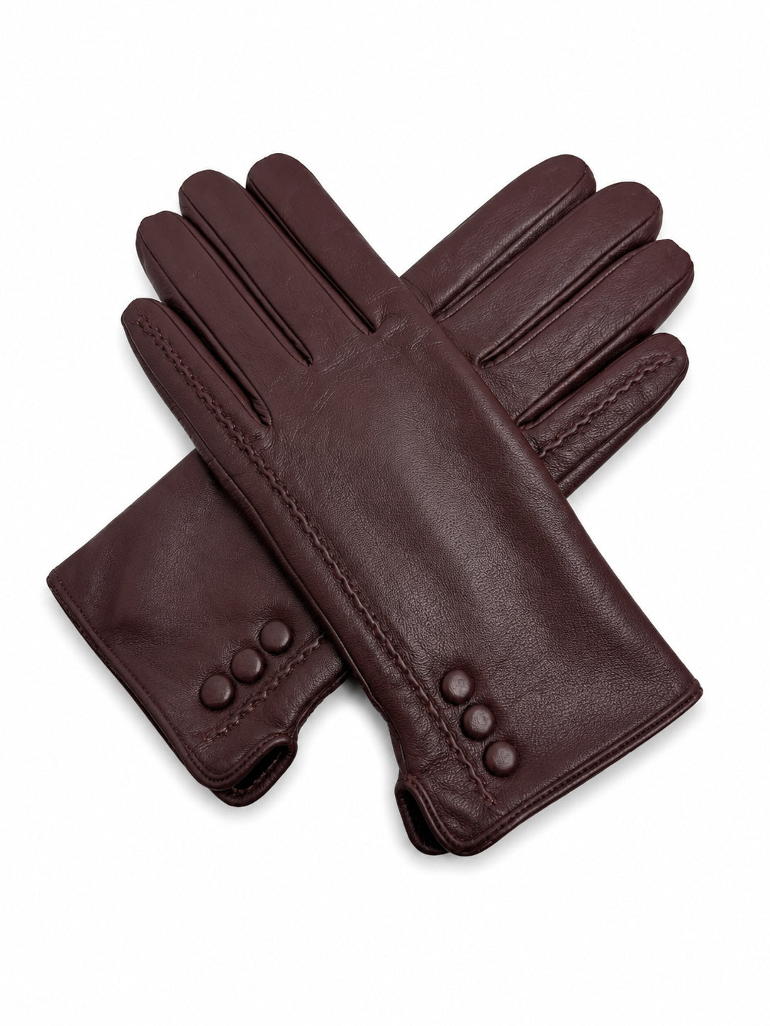 GV26233-383 Button Detail Genuine Leather Gloves