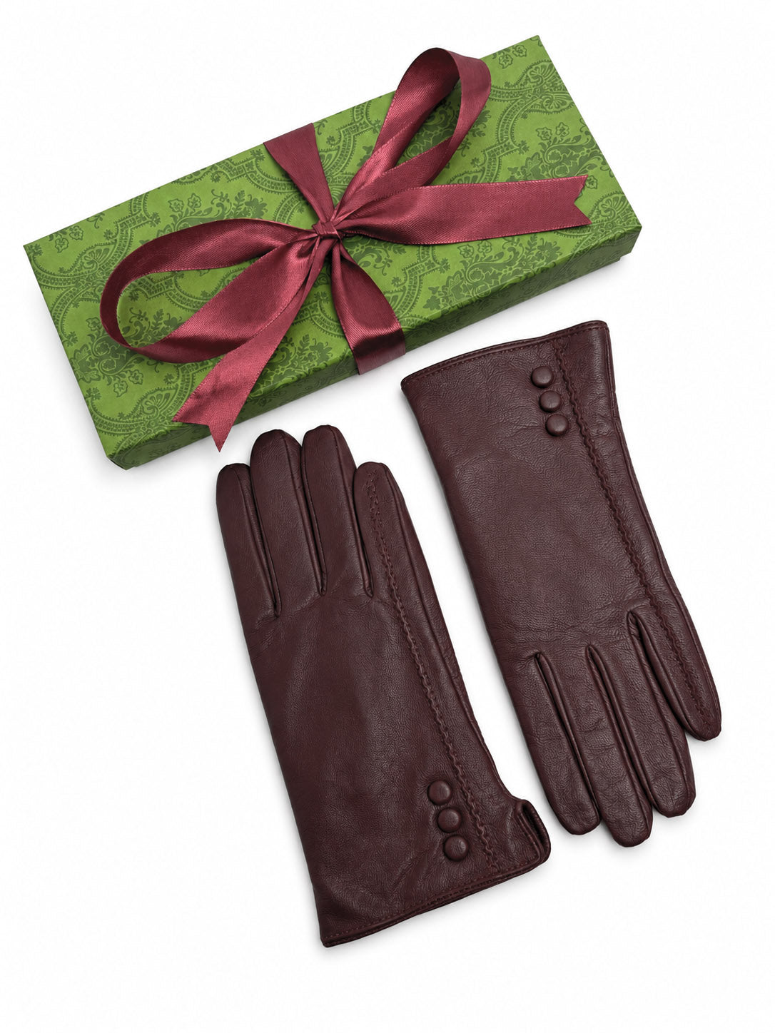 GV26233-383 Button Detail Genuine Leather Gloves