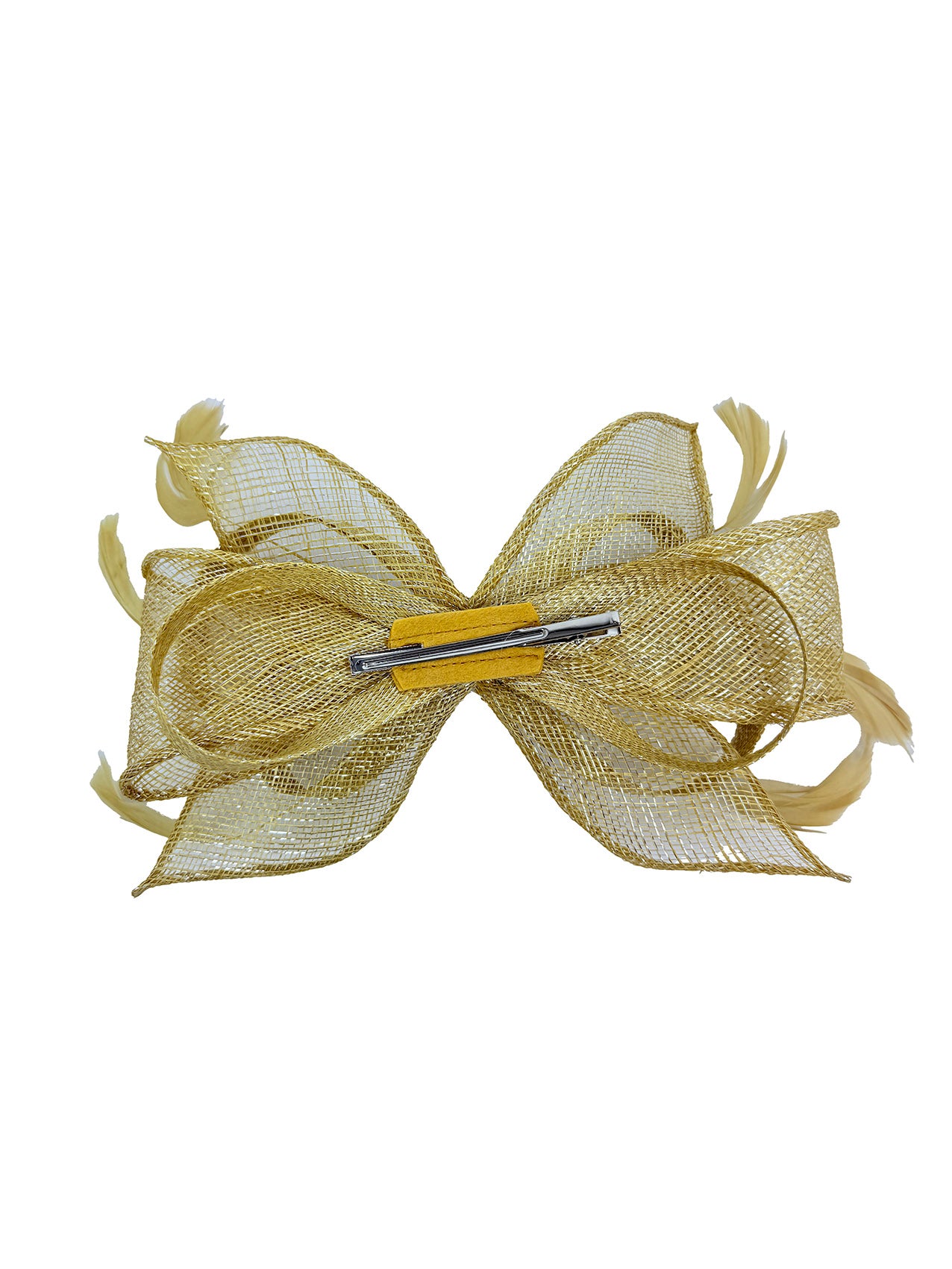 FT25220 Bow Shaped Fascinator with Sinamay Curls and Feathers Detail