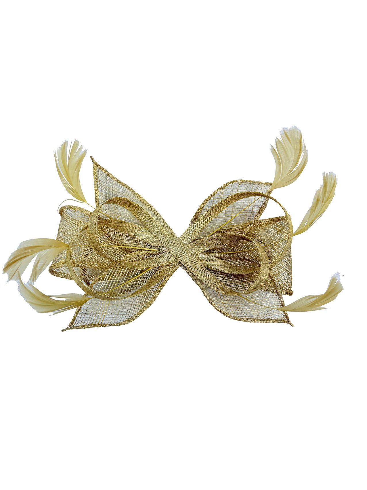 FT25220 Bow Shaped Fascinator with Sinamay Curls and Feathers Detail