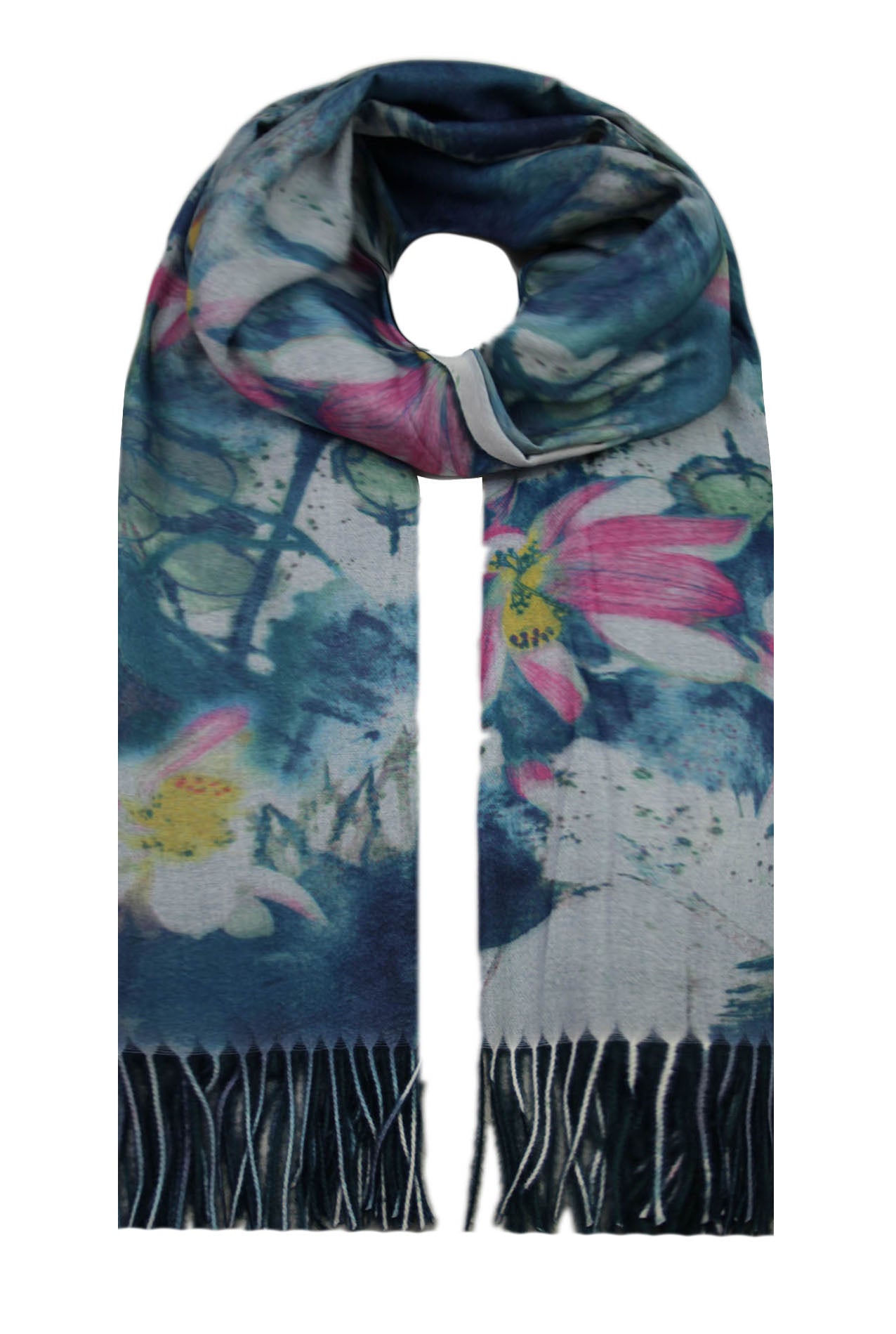 SF19150-92 Watercolour Flower Print Soft Scarf with Tassels