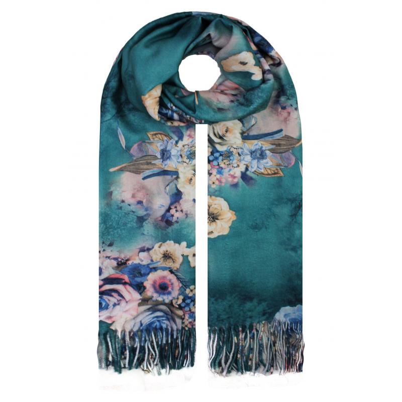 SF19138-134 Vibrant Florals Print Scarf with Tassels