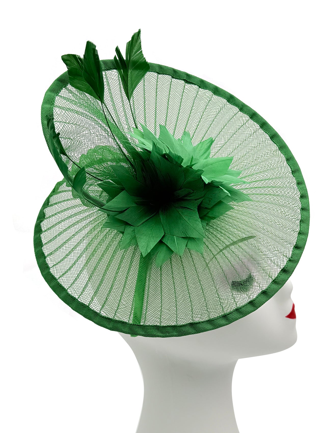 FT25190 Spiral Circular Brim Fascinator with a Feathers Burst
