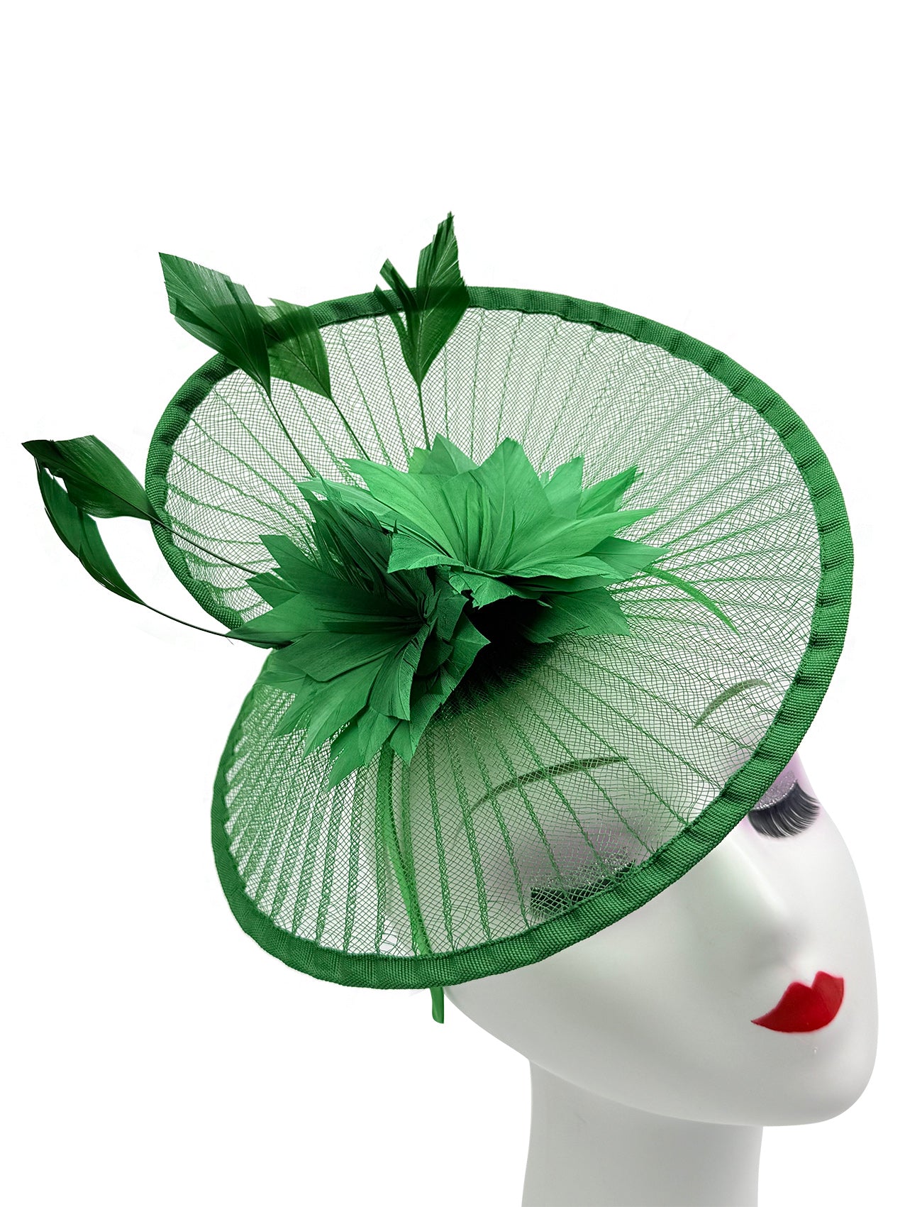 FT25190 Spiral Circular Brim Fascinator with a Feathers Burst