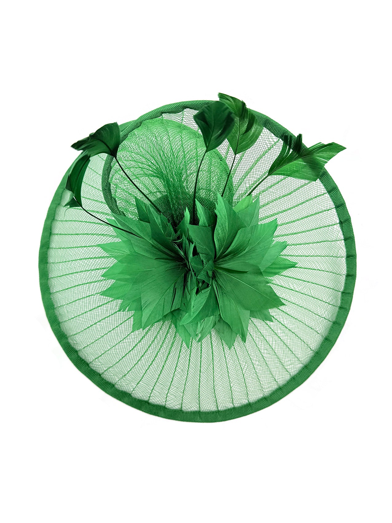 FT25190 Spiral Circular Brim Fascinator with a Feathers Burst