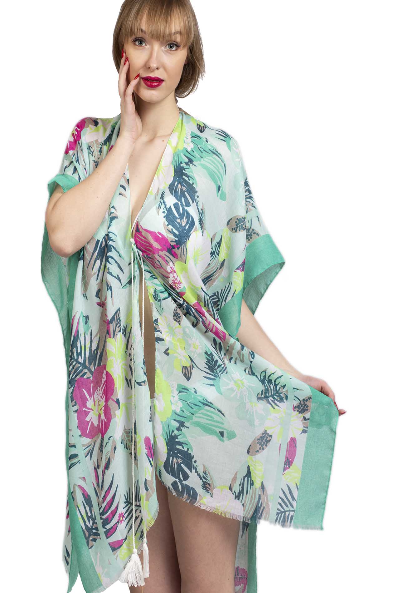 SF19140-060 Soft Print Sarong Dress with Flowers and Leaves