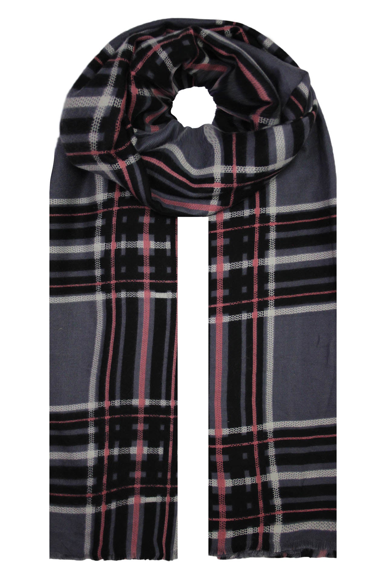 SF19130-96 Checker Print Cotton Blend Scarf