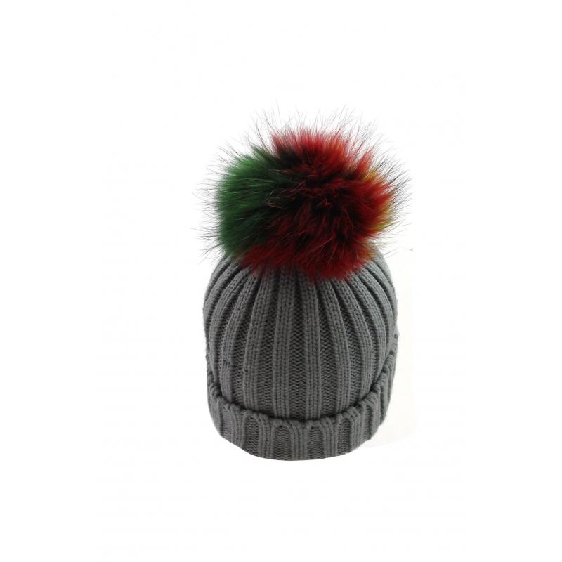 AB-C Acrylic Hat with Multicolour Large Pom Pom