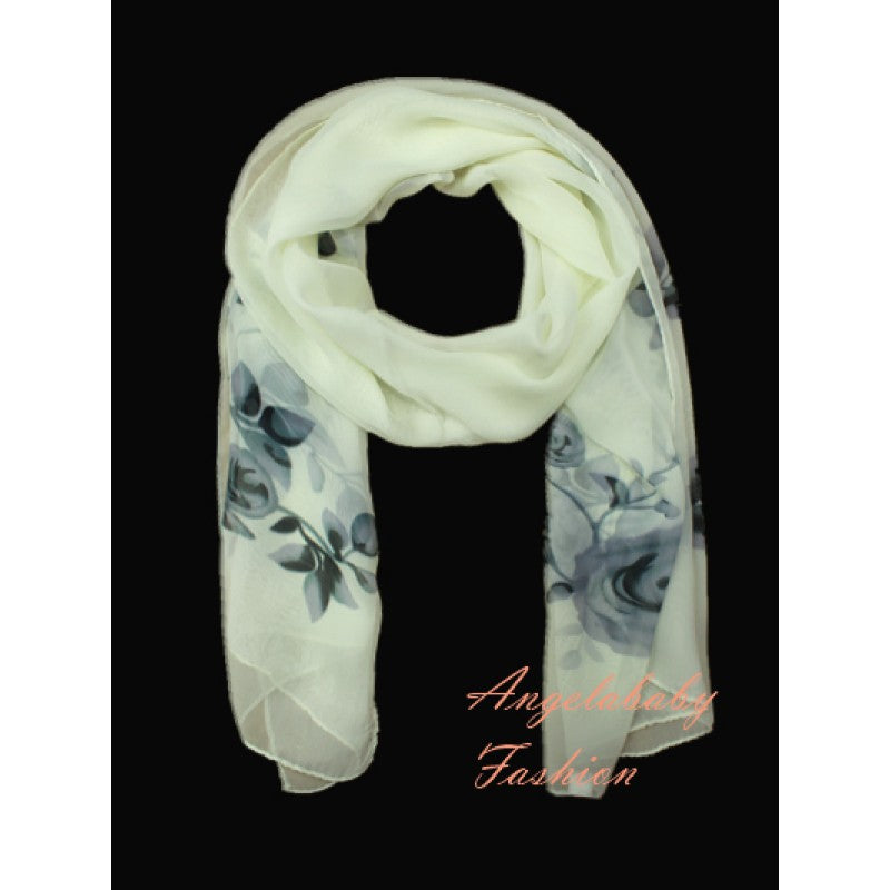 12-88 12 pieces of Rose Printed Chiffon Scarf