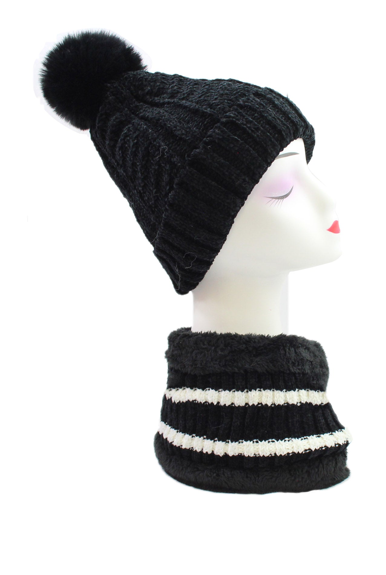 HT19160-125 Soft Feel Classic Winter Pompom Hat and Scarf Set