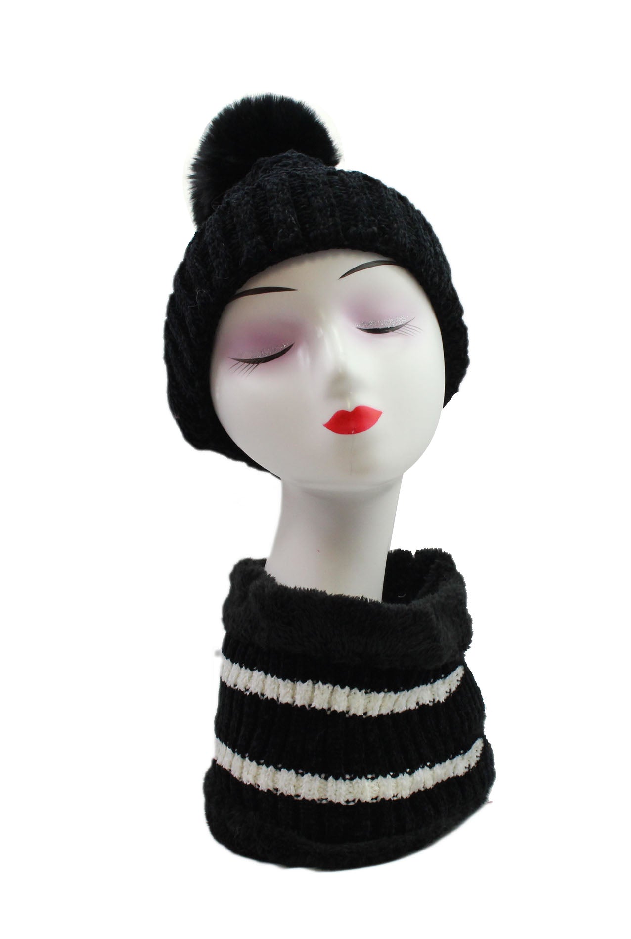 HT19160-125 Soft Feel Classic Winter Pompom Hat and Scarf Set