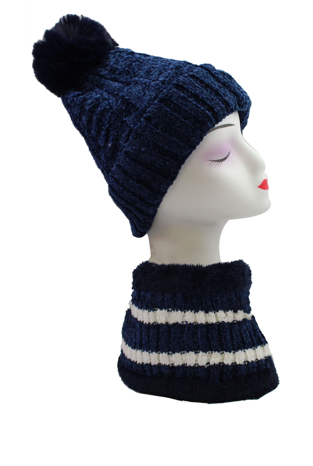 HT19160-125 Soft Feel Classic Winter Pompom Hat and Scarf Set