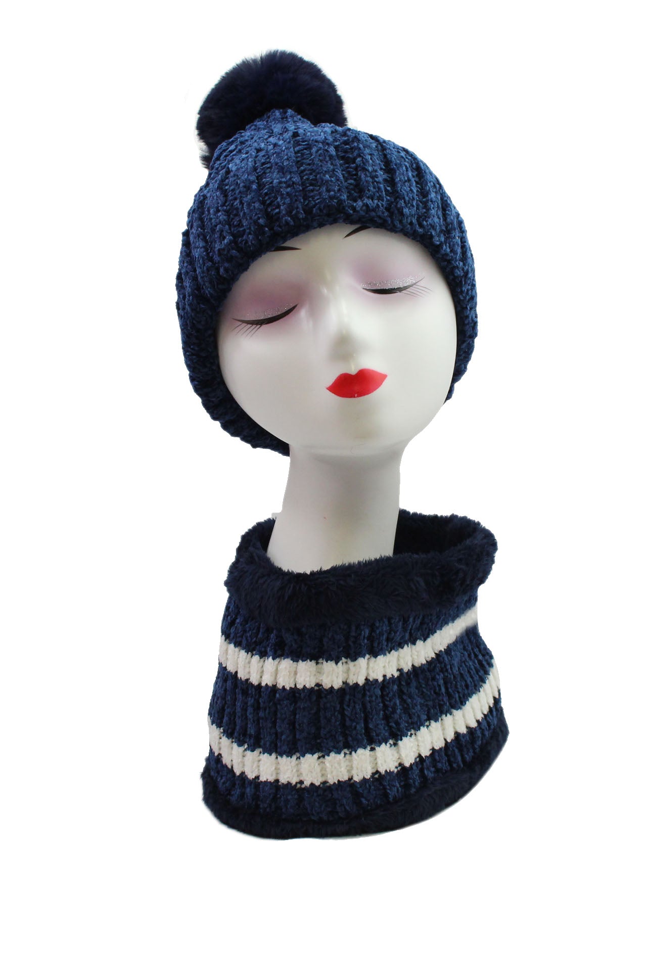 HT19160-125 Soft Feel Classic Winter Pompom Hat and Scarf Set