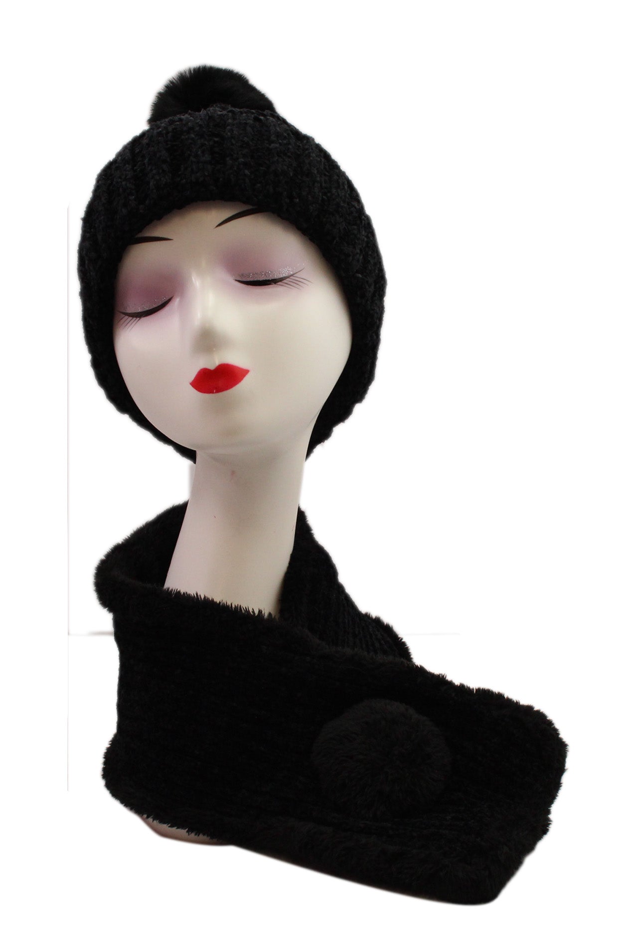 HT19175-126 Classic Pom Pom Hat and Scarf Set