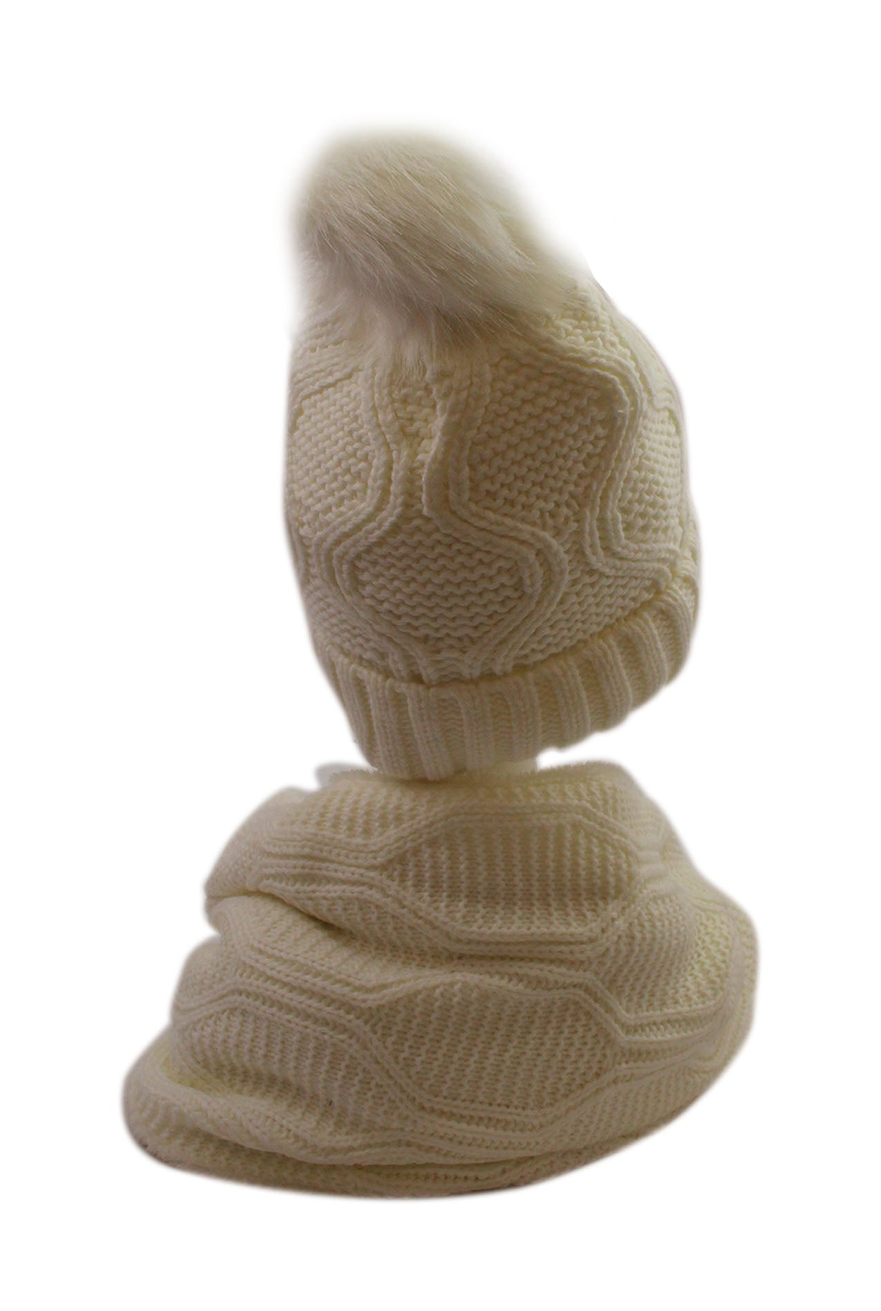 HT19238-110 Soft Feel Faux Fur Pompom Hat and Scarf Set