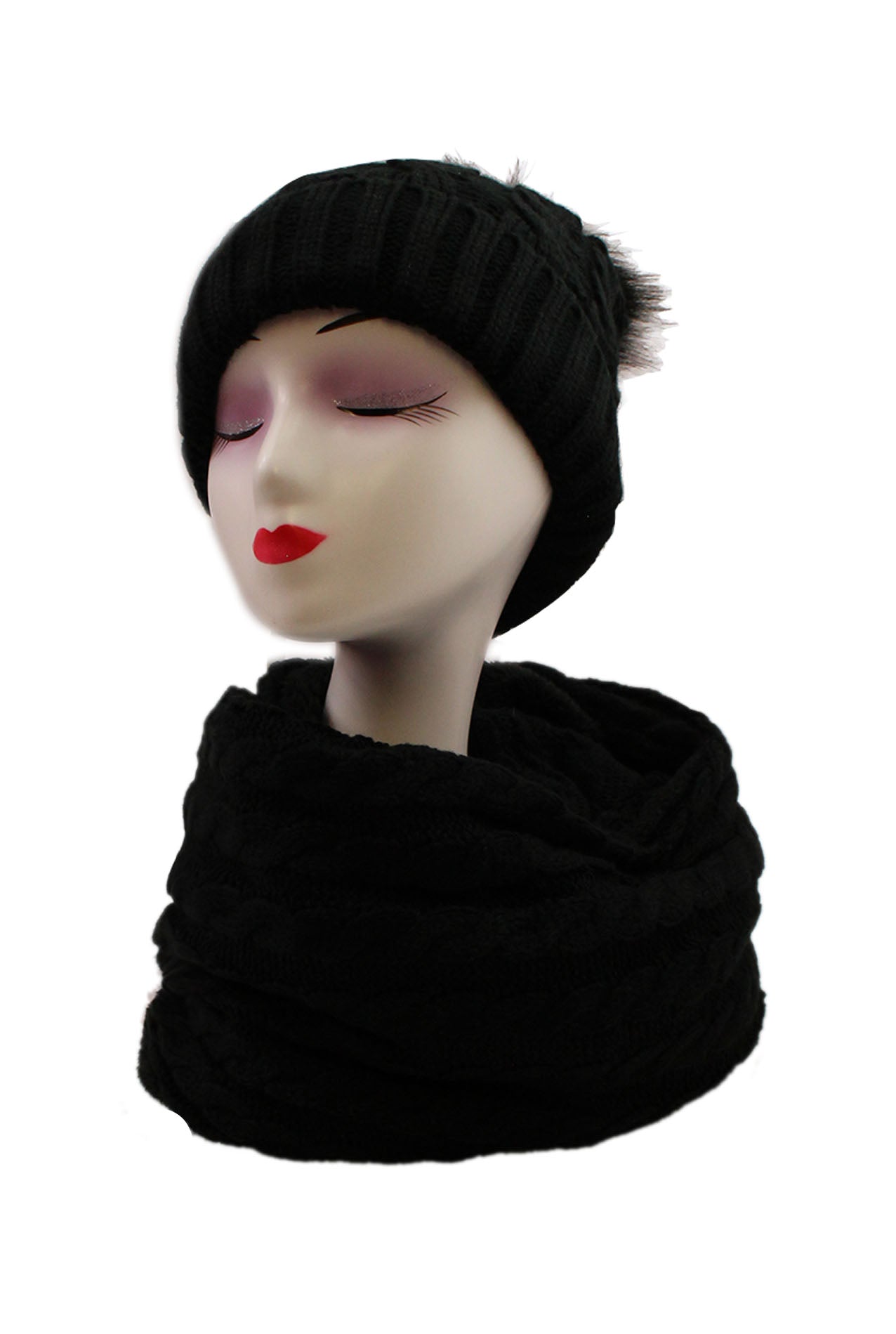 HT19238-111 Soft Feel Faux Fur Winter Hat and Scarf Set