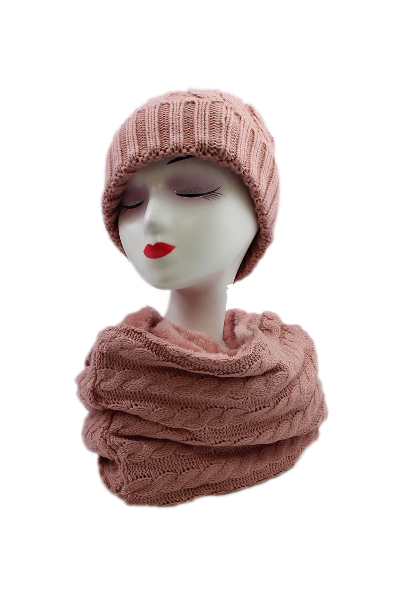 HT19238-111 Soft Feel Faux Fur Winter Hat and Scarf Set