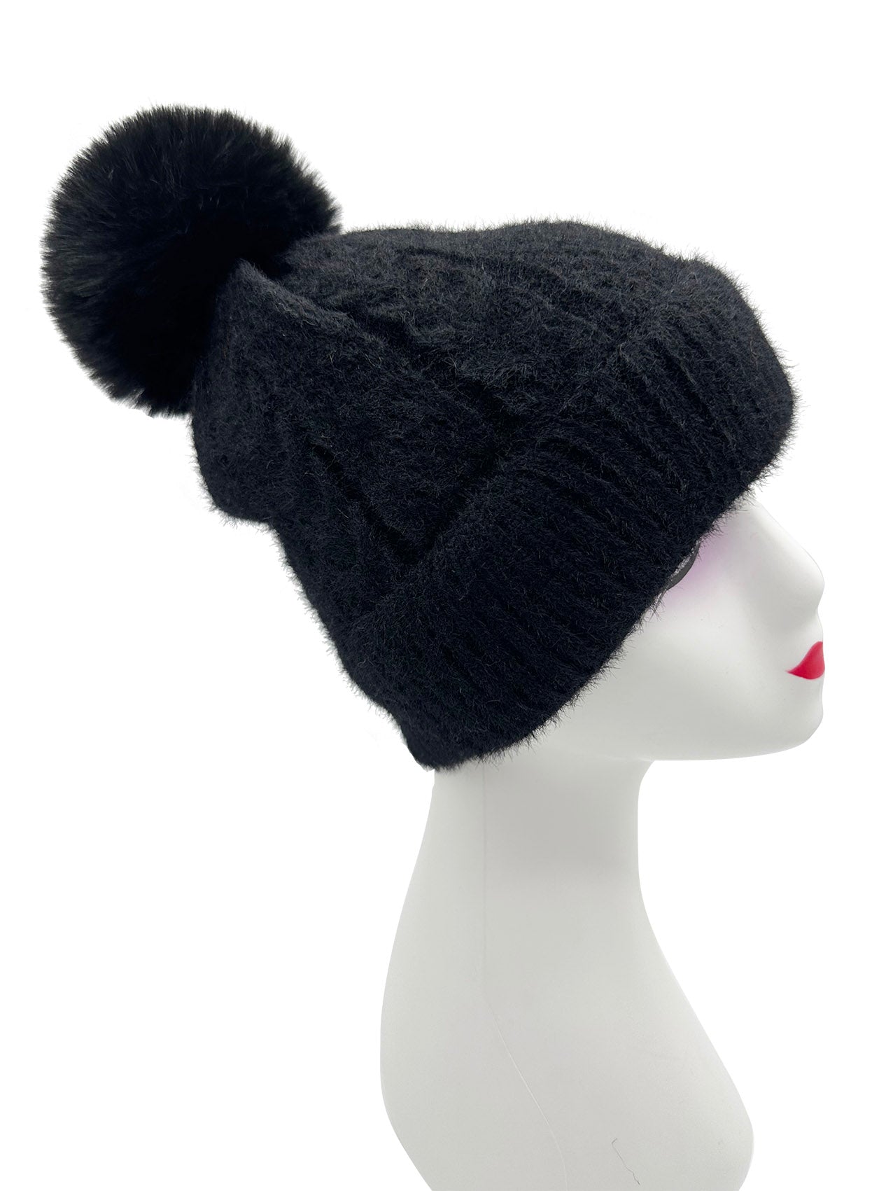 HT23125-895 Faux-Fur Fluffy Pom Pom Hat