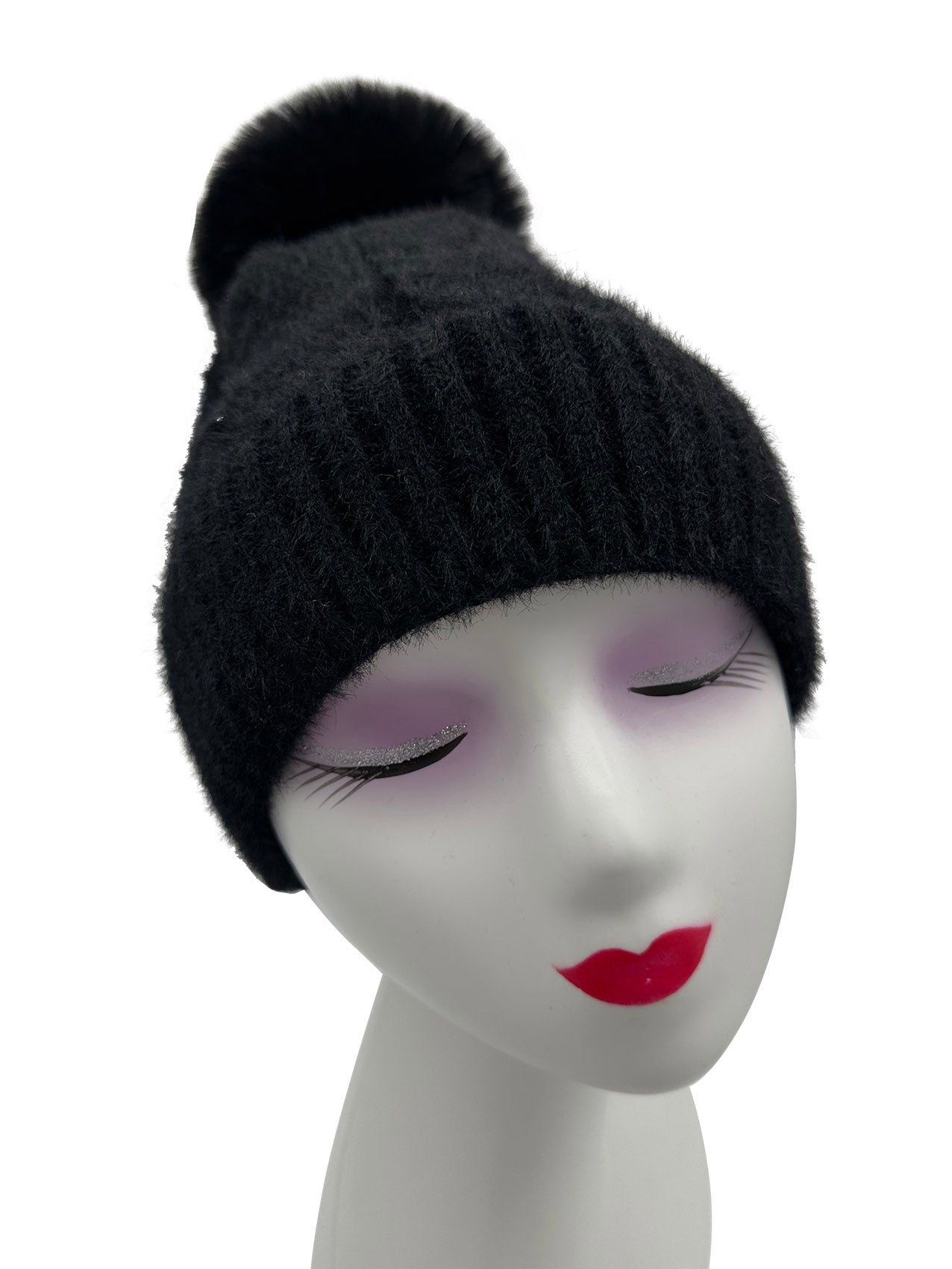 HT23125-895 Faux-Fur Fluffy Pom Pom Hat