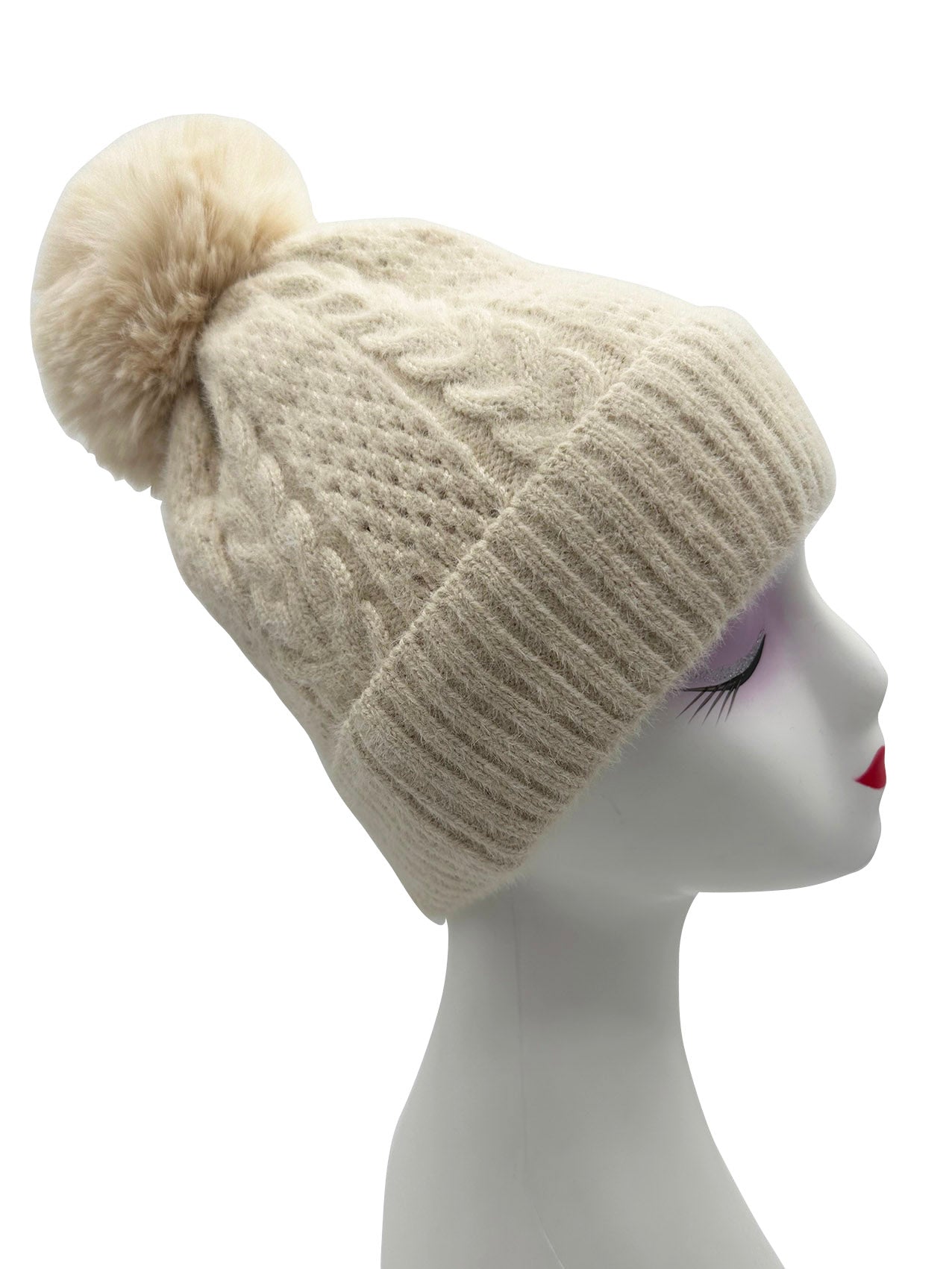 HT23125-895 Faux-Fur Fluffy Pom Pom Hat