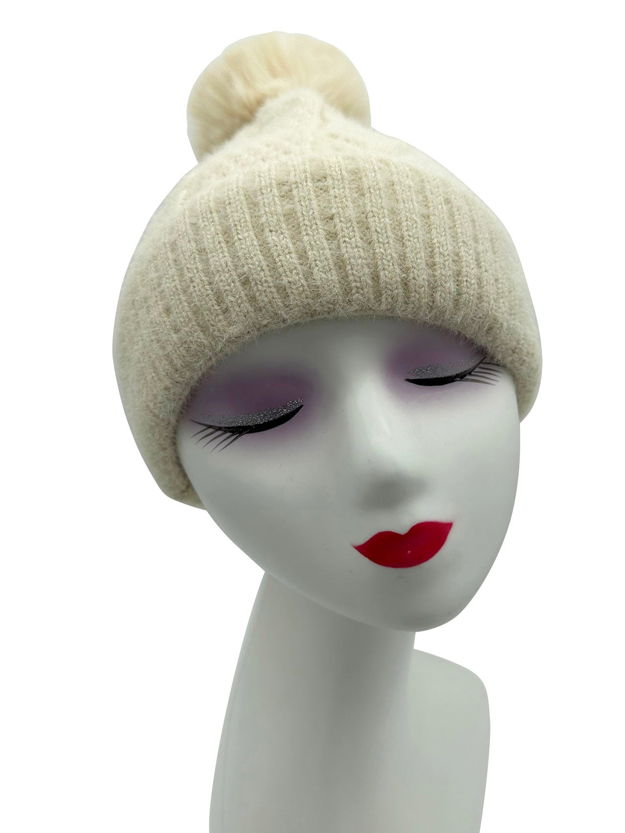 HT23125-895 Faux-Fur Fluffy Pom Pom Hat