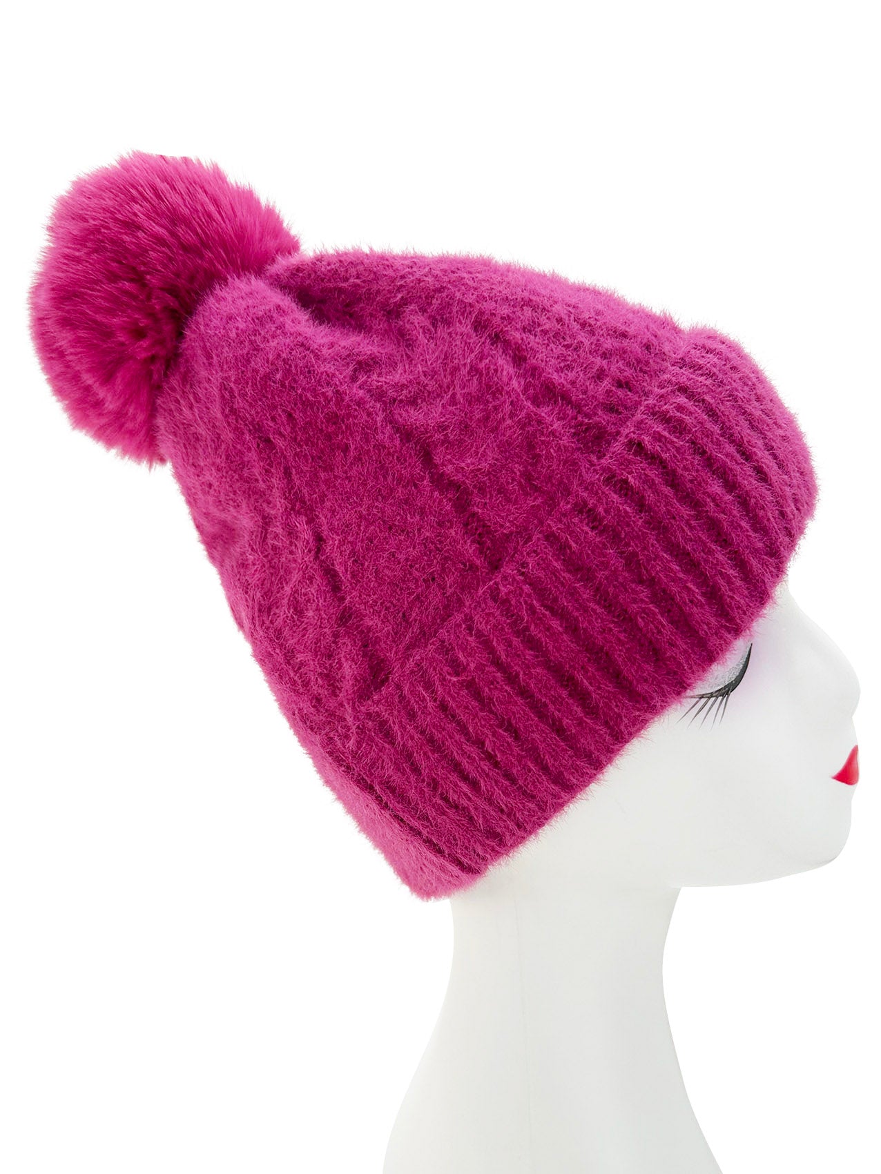 HT23125-895 Faux-Fur Fluffy Pom Pom Hat