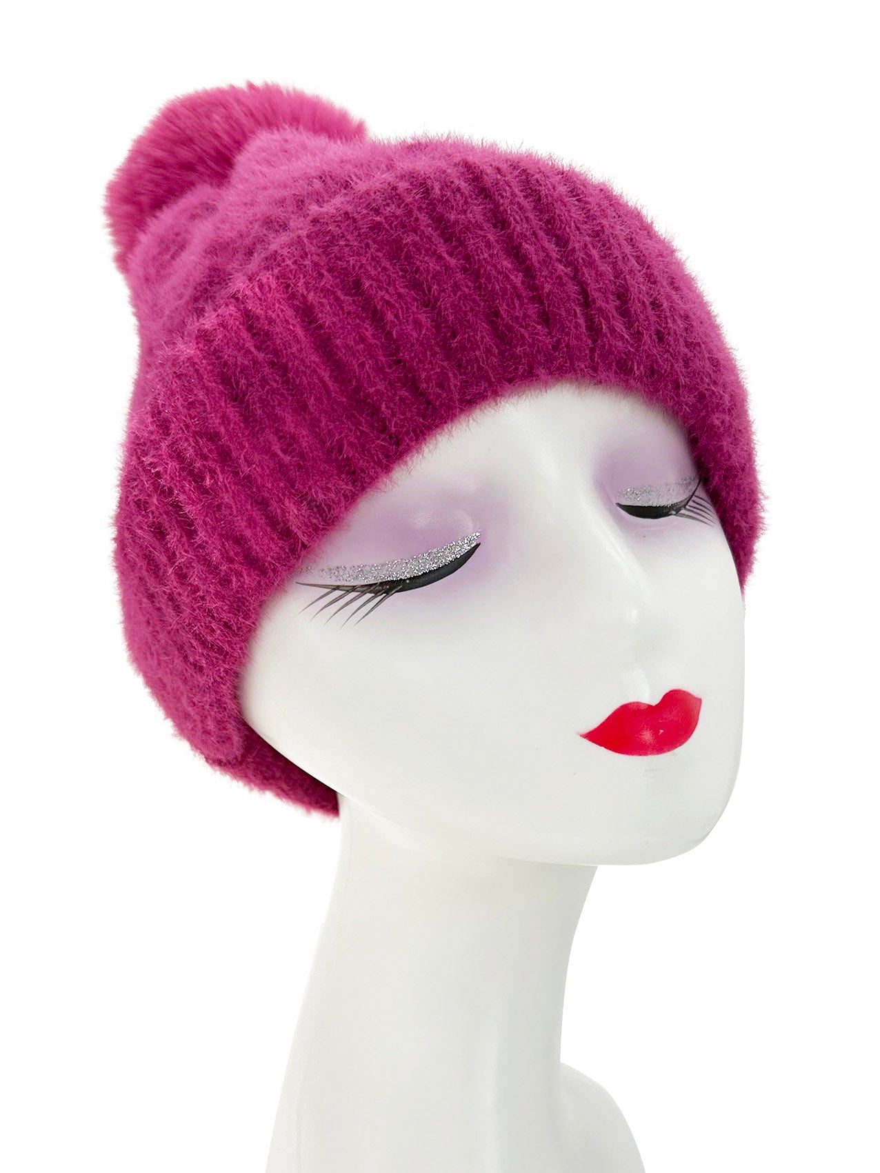 HT23125-895 Faux-Fur Fluffy Pom Pom Hat