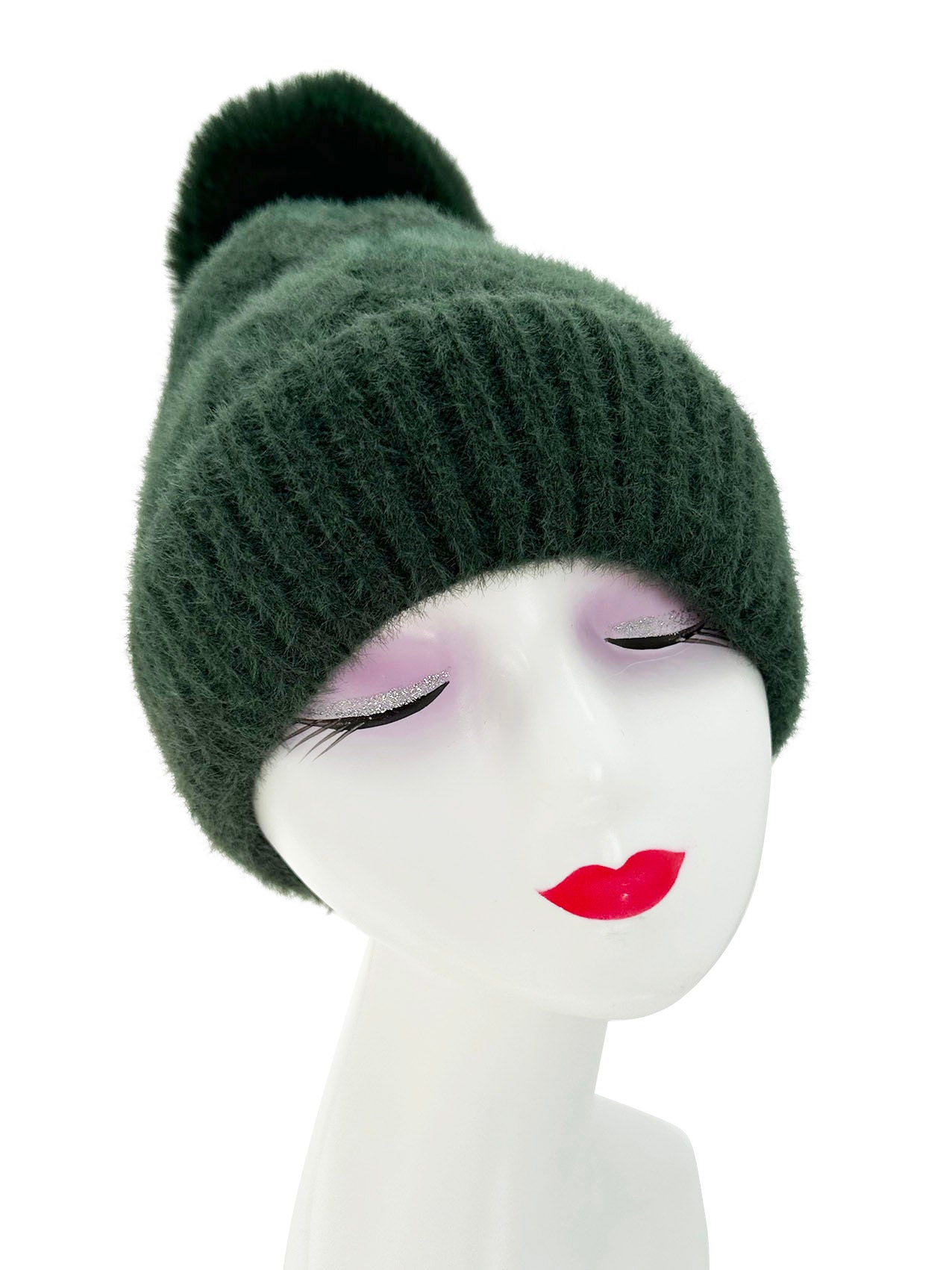 HT23125-895 Faux-Fur Fluffy Pom Pom Hat