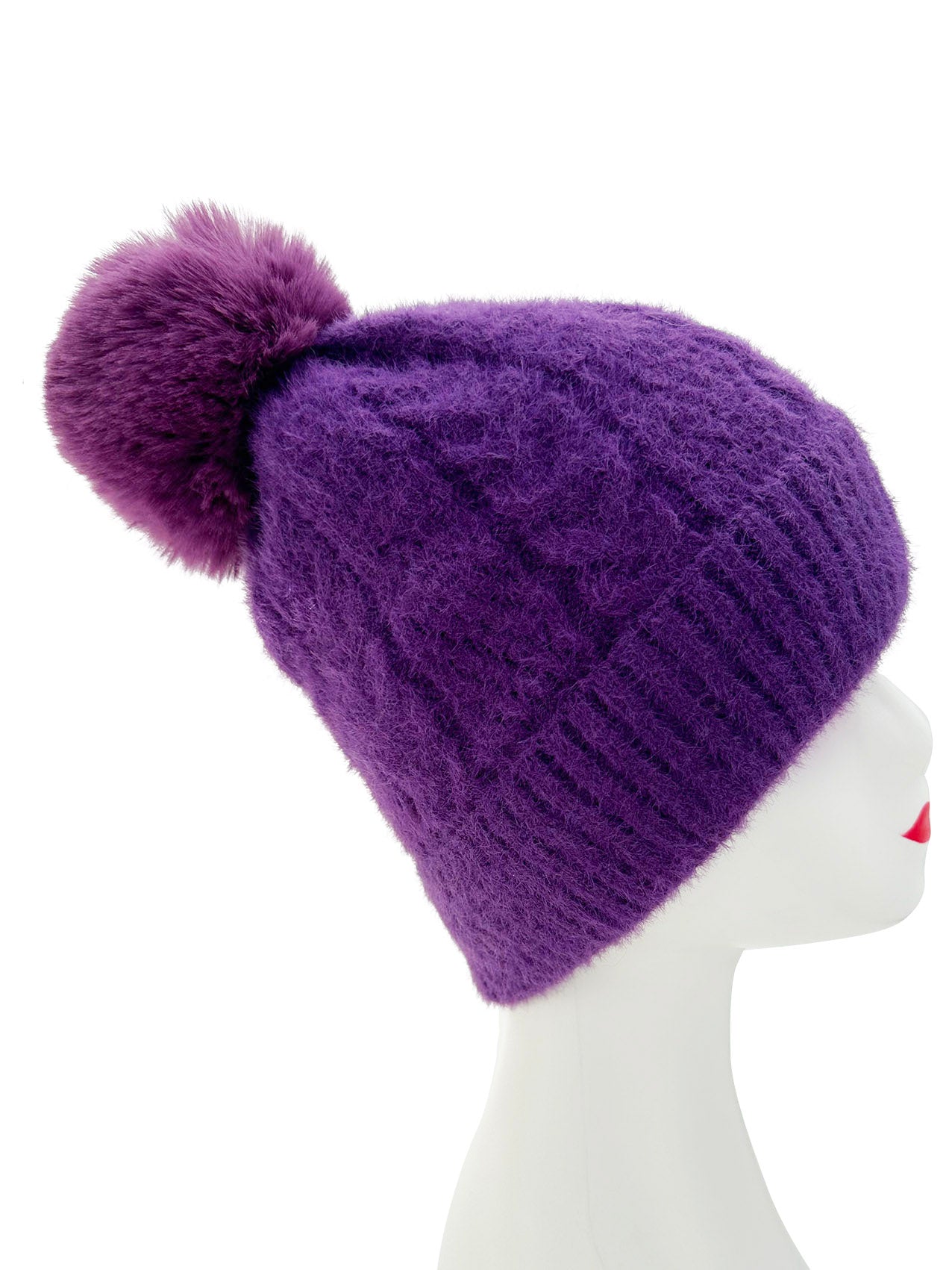 HT23125-895 Faux-Fur Fluffy Pom Pom Hat