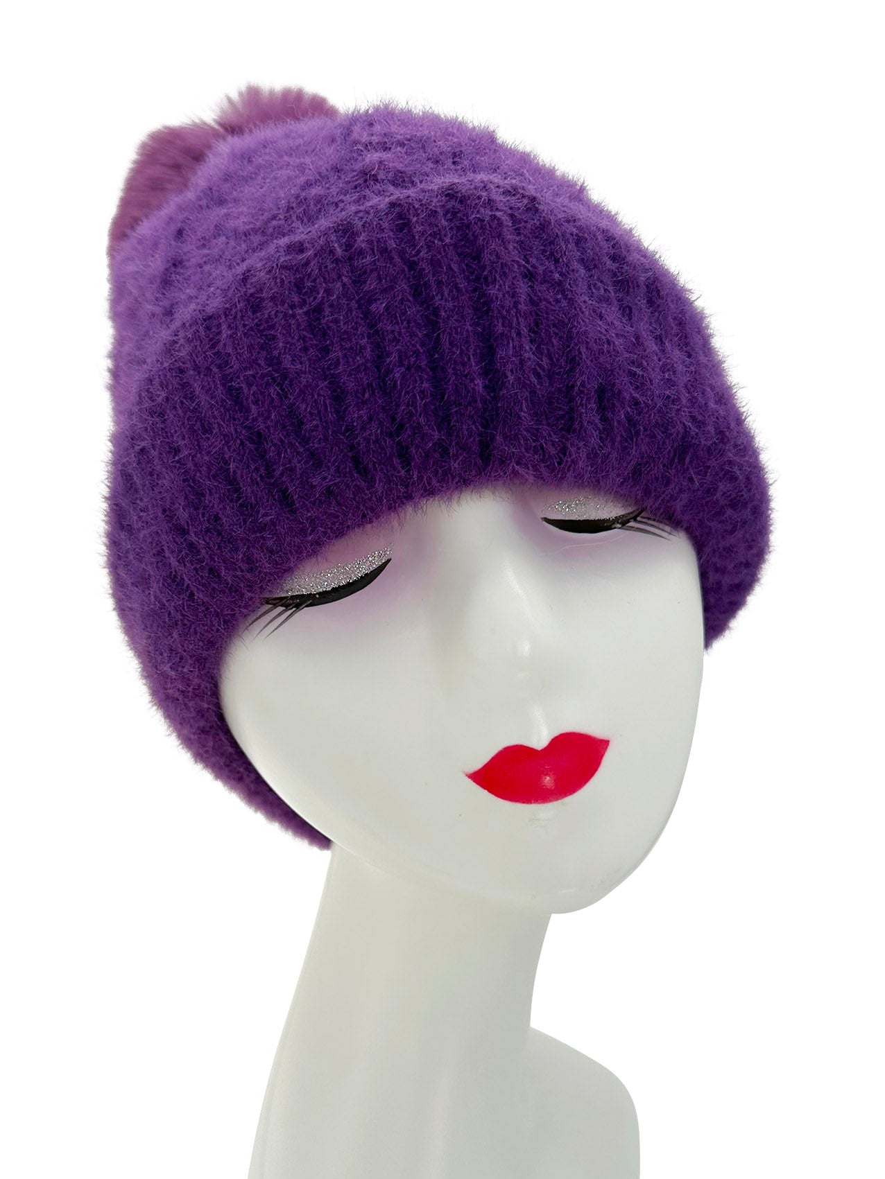 HT23125-895 Faux-Fur Fluffy Pom Pom Hat