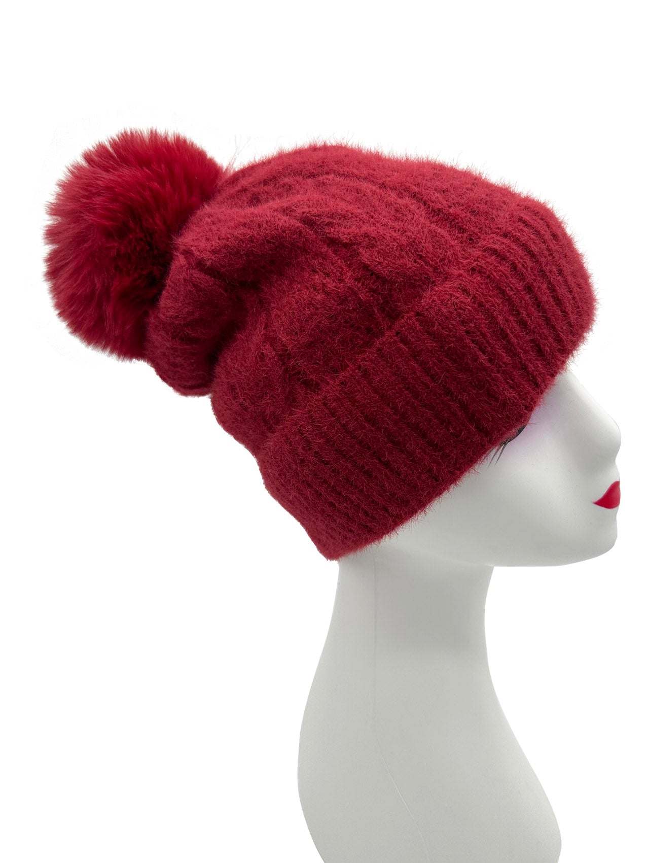 HT23125-895 Faux-Fur Fluffy Pom Pom Hat