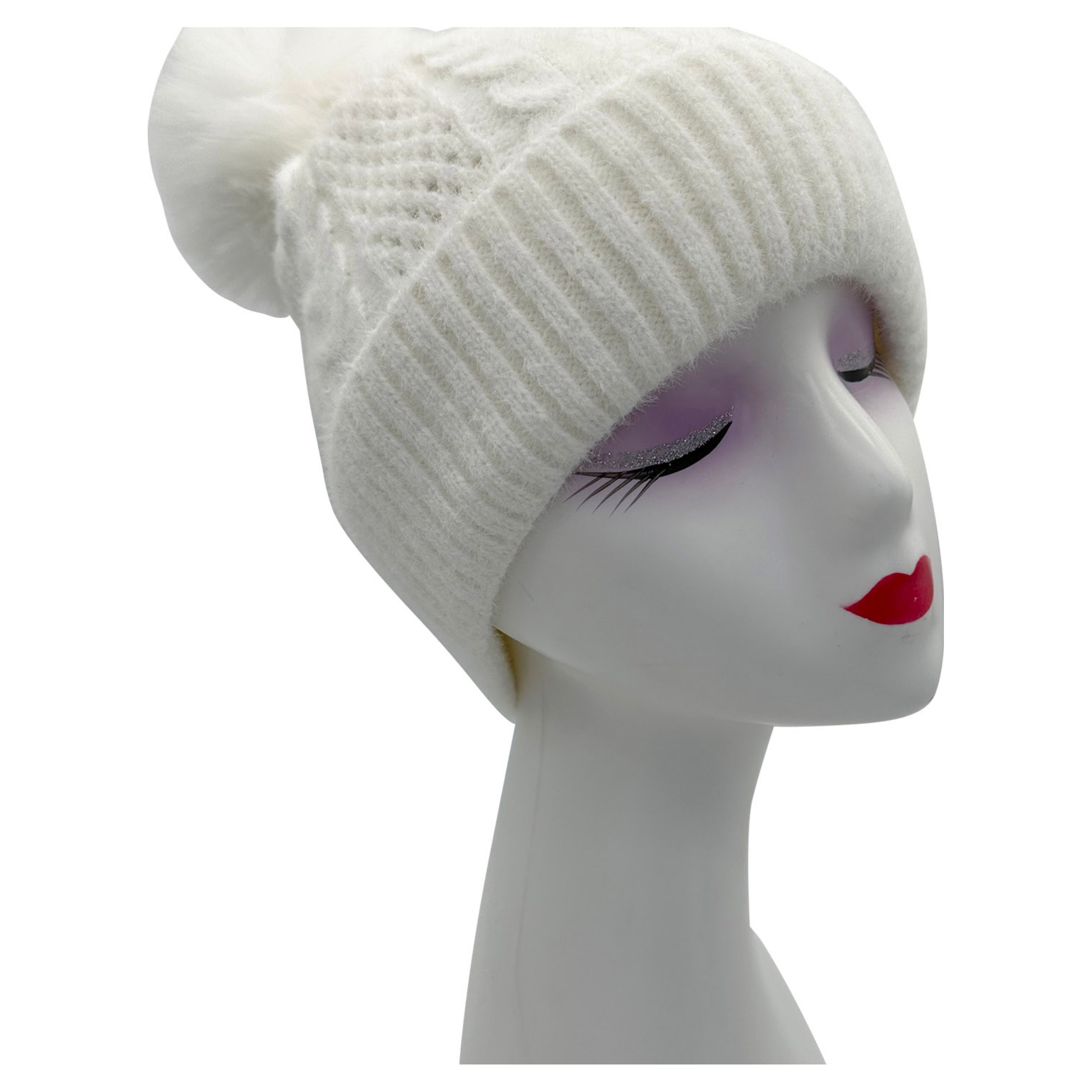 HT23125-895 Faux-Fur Fluffy Pom Pom Hat