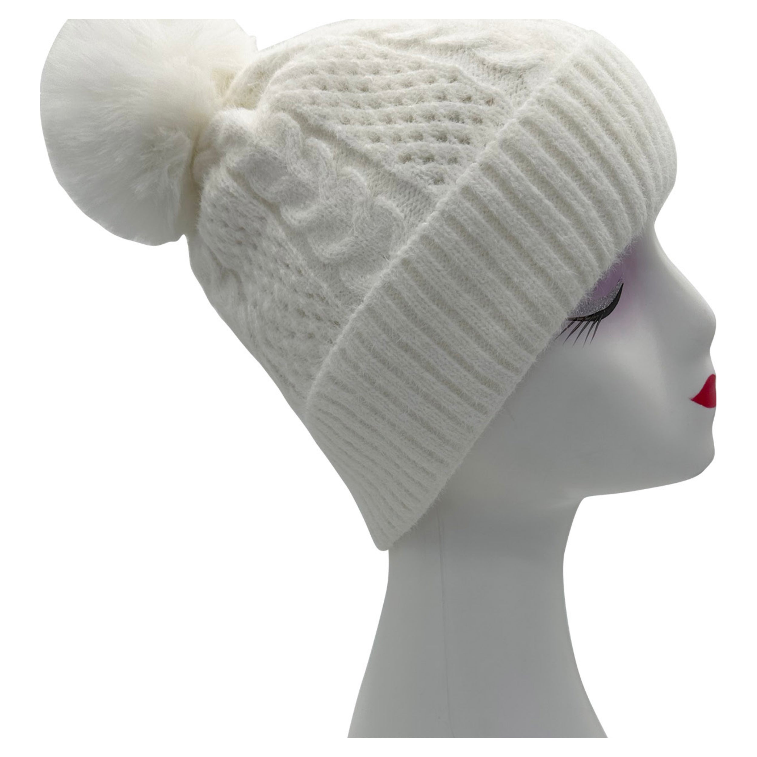 HT23125-895 Faux-Fur Fluffy Pom Pom Hat