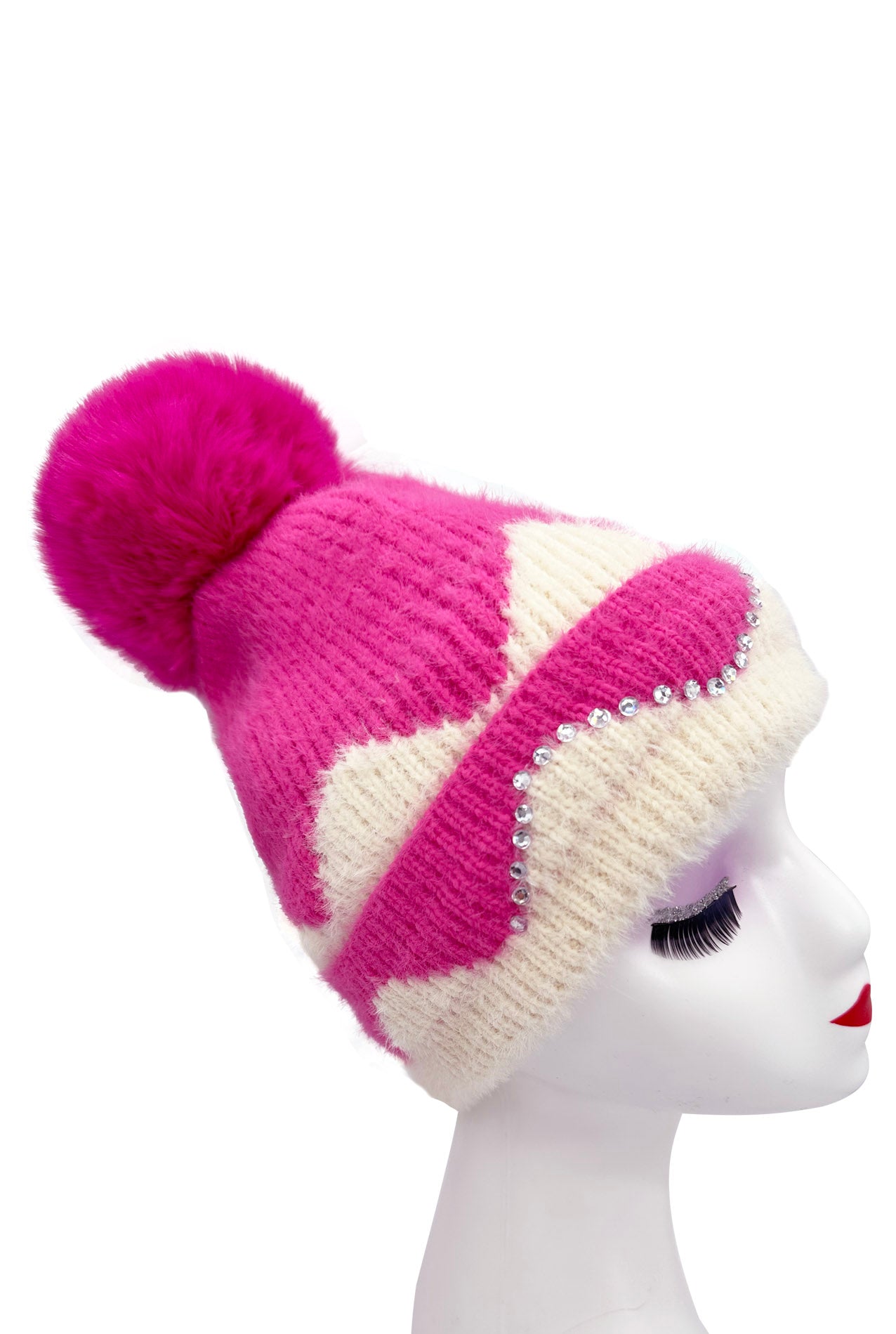 HT2411-089 Colourful Sequined Pom Pom Hat