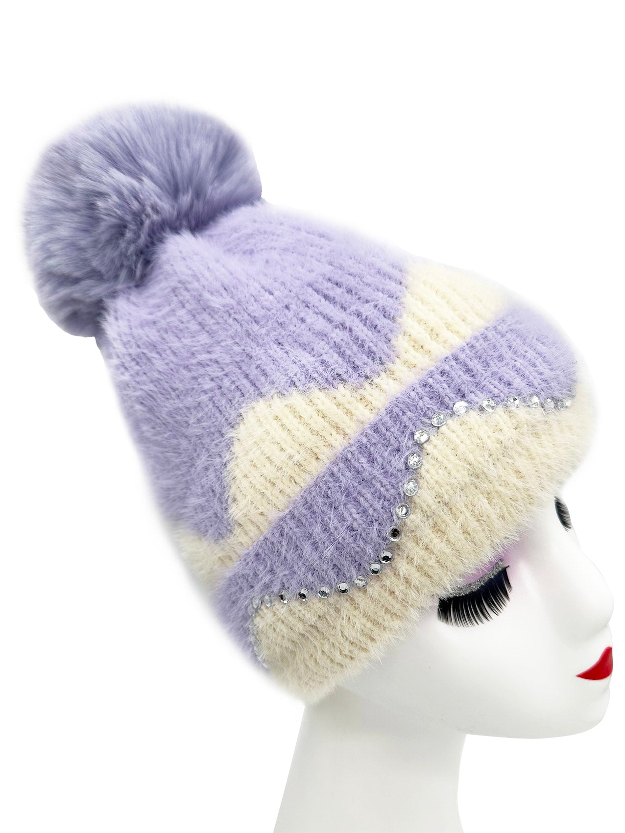 HT2411-089 Colourful Sequined Pom Pom Hat