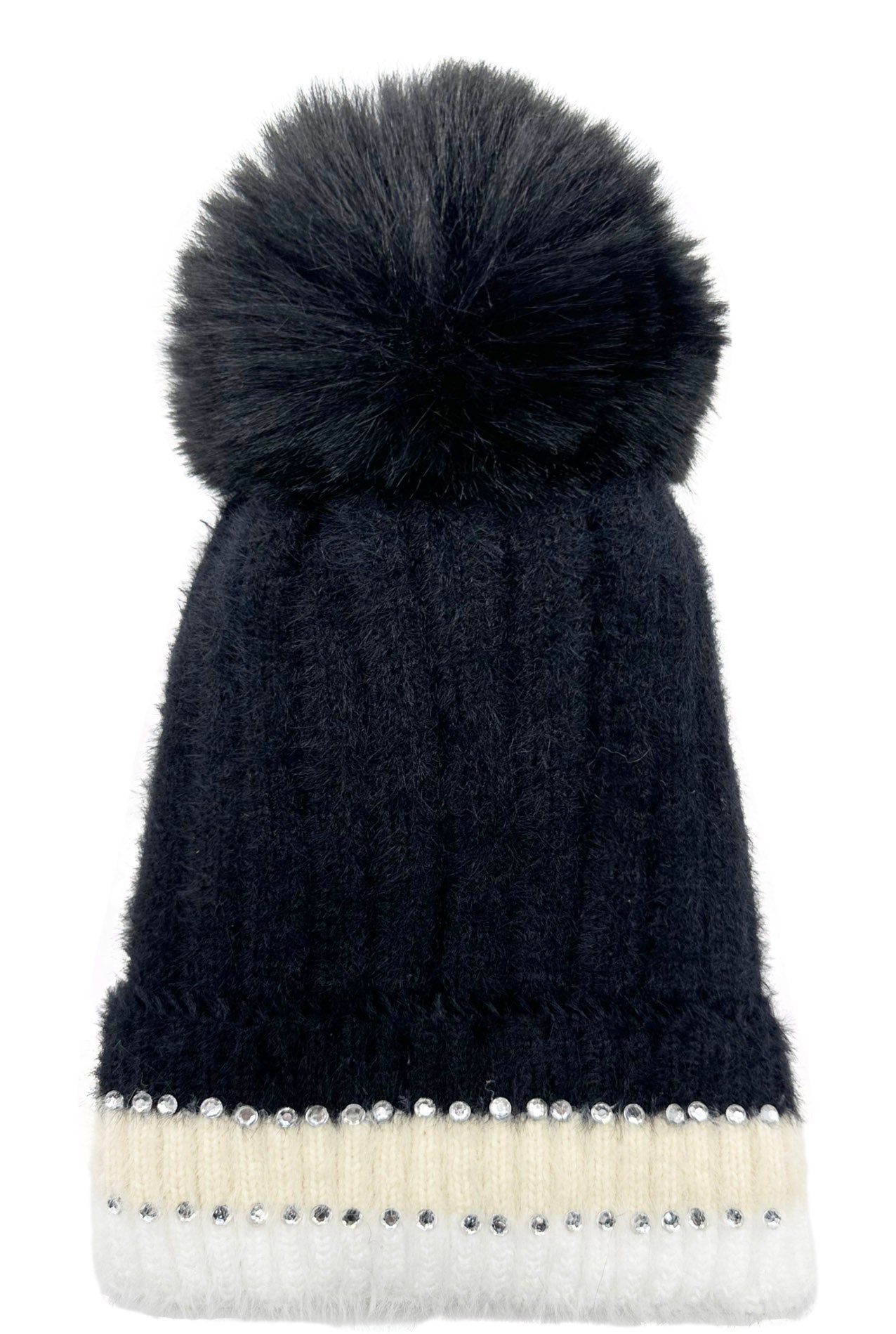 HT2411-090 Beanie Pom Pom Hat with Colourful Cuff