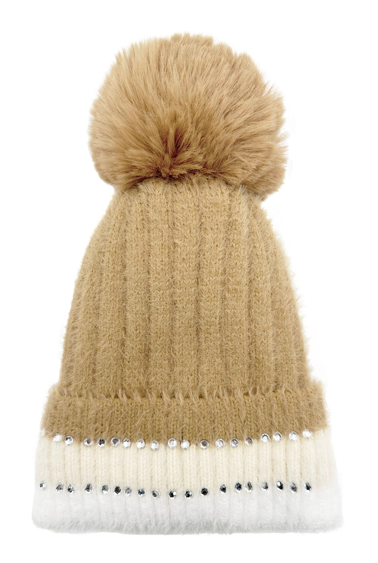 HT2411-090 Beanie Pom Pom Hat with Colourful Cuff