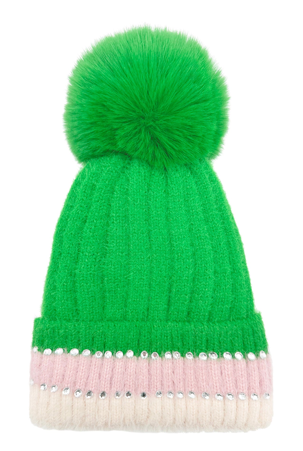 HT2411-090 Beanie Pom Pom Hat with Colourful Cuff