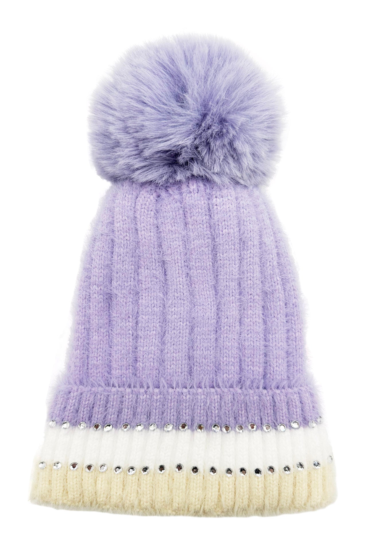 HT2411-090 Beanie Pom Pom Hat with Colourful Cuff