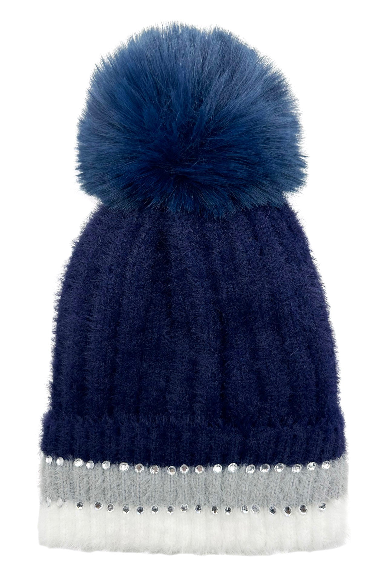 HT2411-090 Beanie Pom Pom Hat with Colourful Cuff