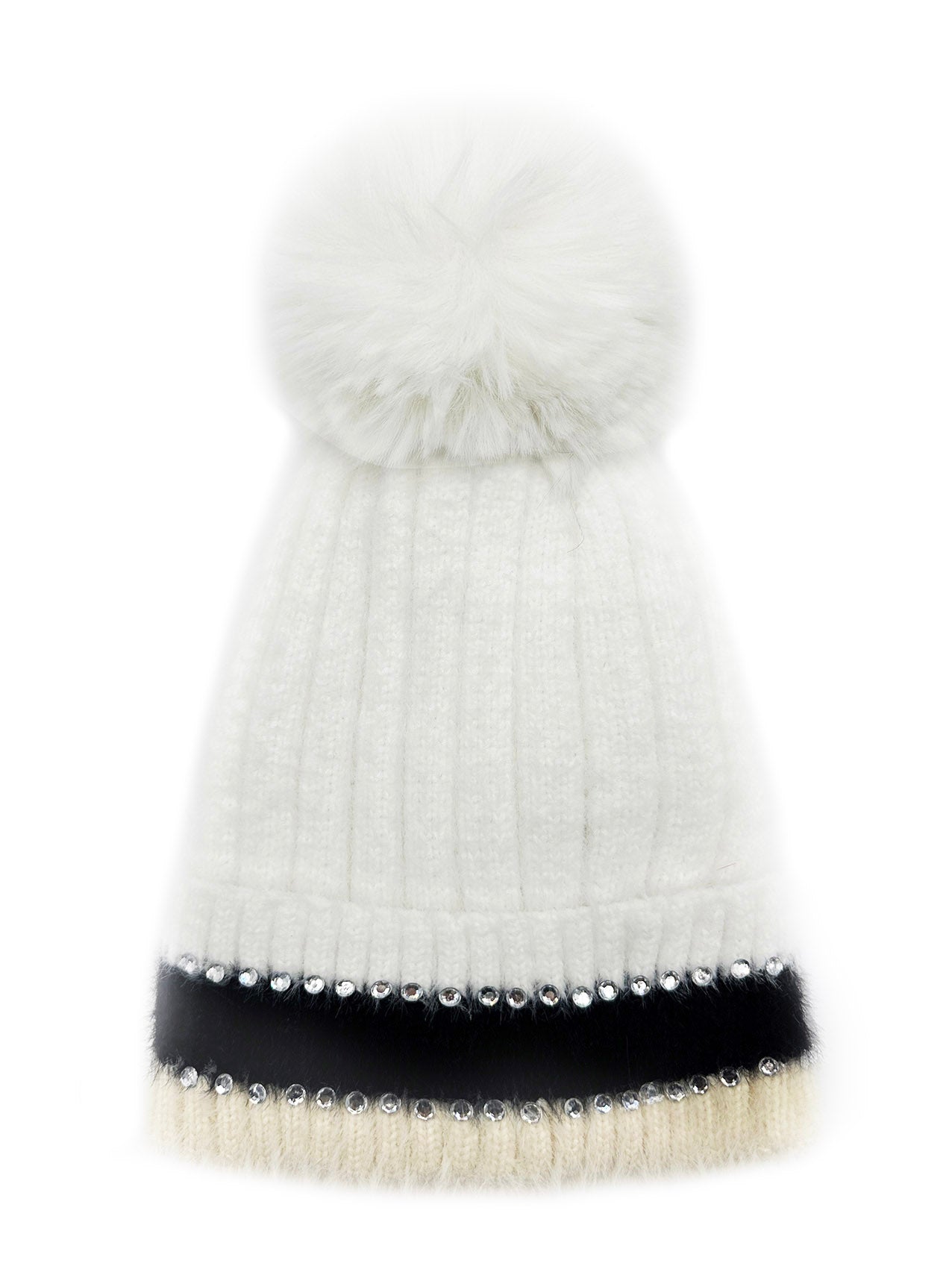 HT2411-090 Beanie Pom Pom Hat with Colourful Cuff