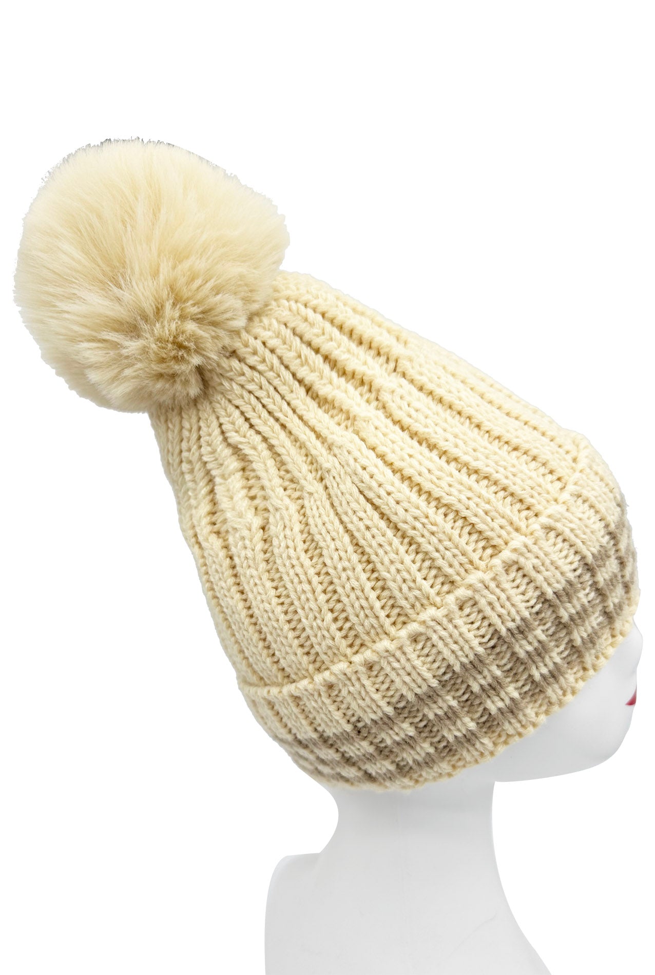 HT2499-091 Beanie Pom Pom Hat with Stripes