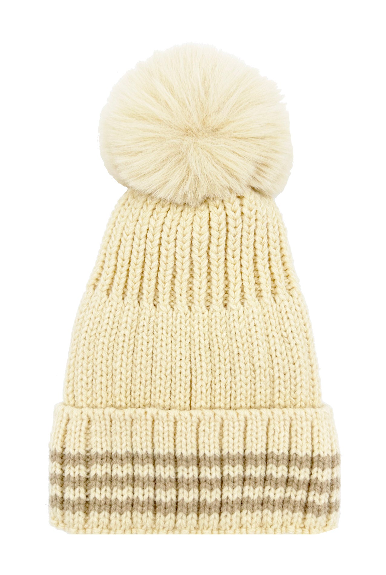 HT2499-091 Beanie Pom Pom Hat with Stripes