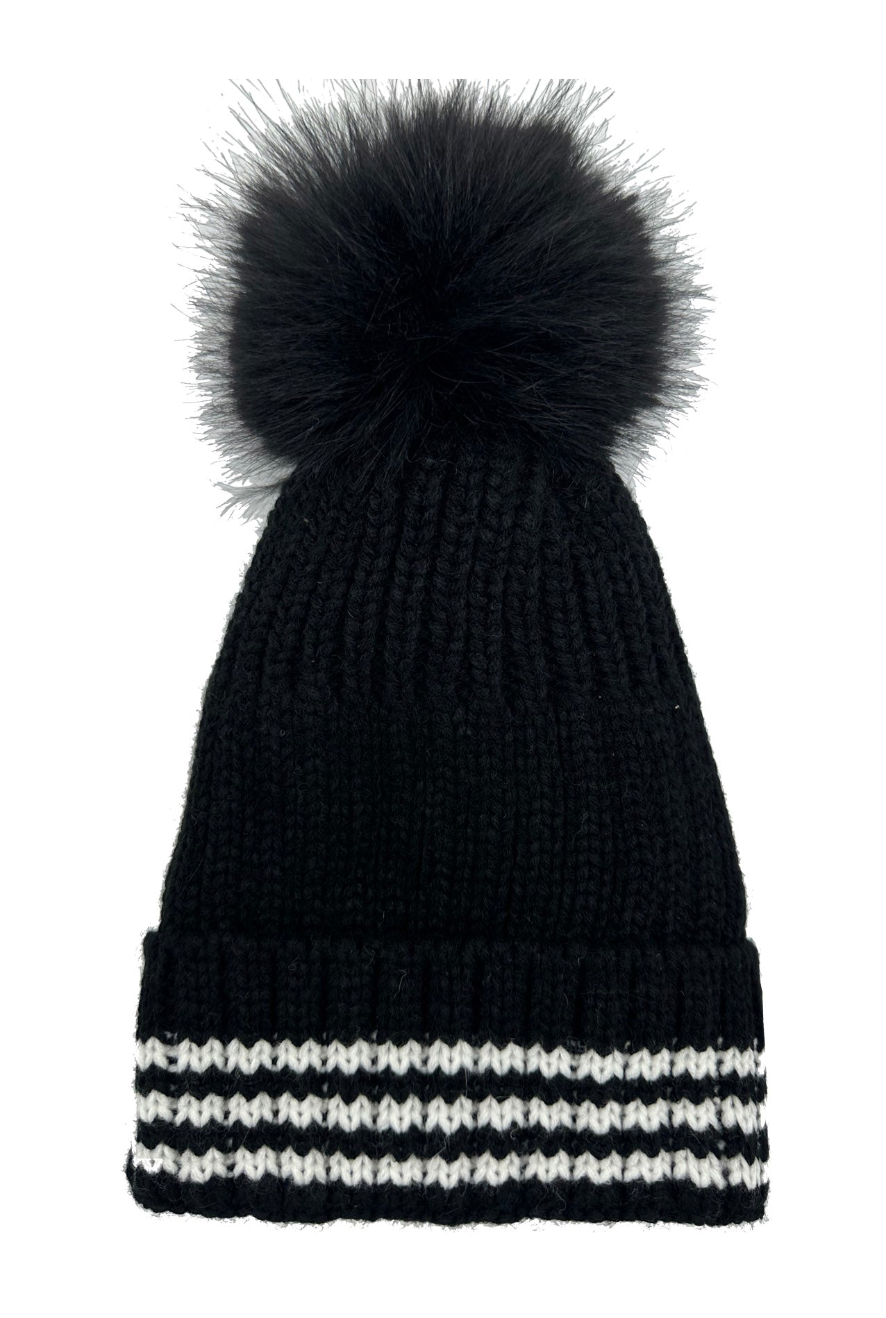 HT2499-091 Beanie Pom Pom Hat with Stripes