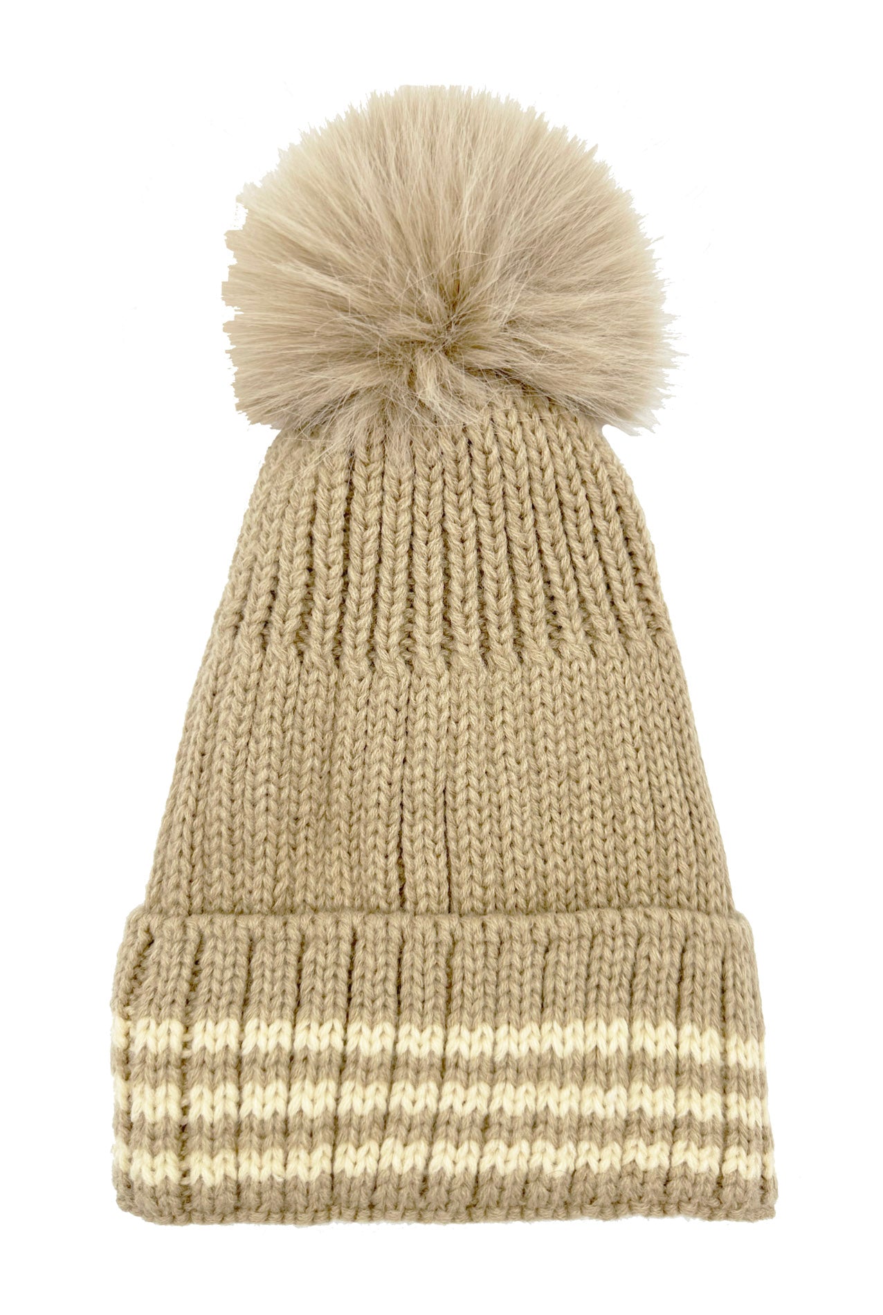 HT2499-091 Beanie Pom Pom Hat with Stripes