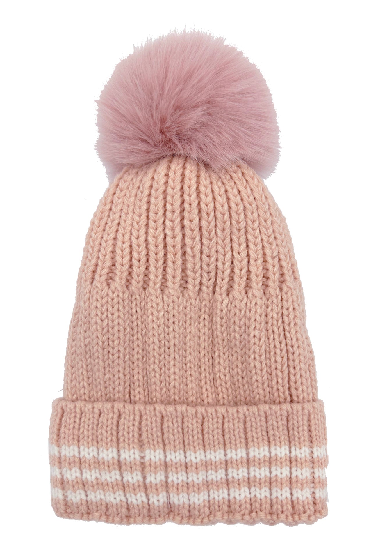 HT2499-091 Beanie Pom Pom Hat with Stripes