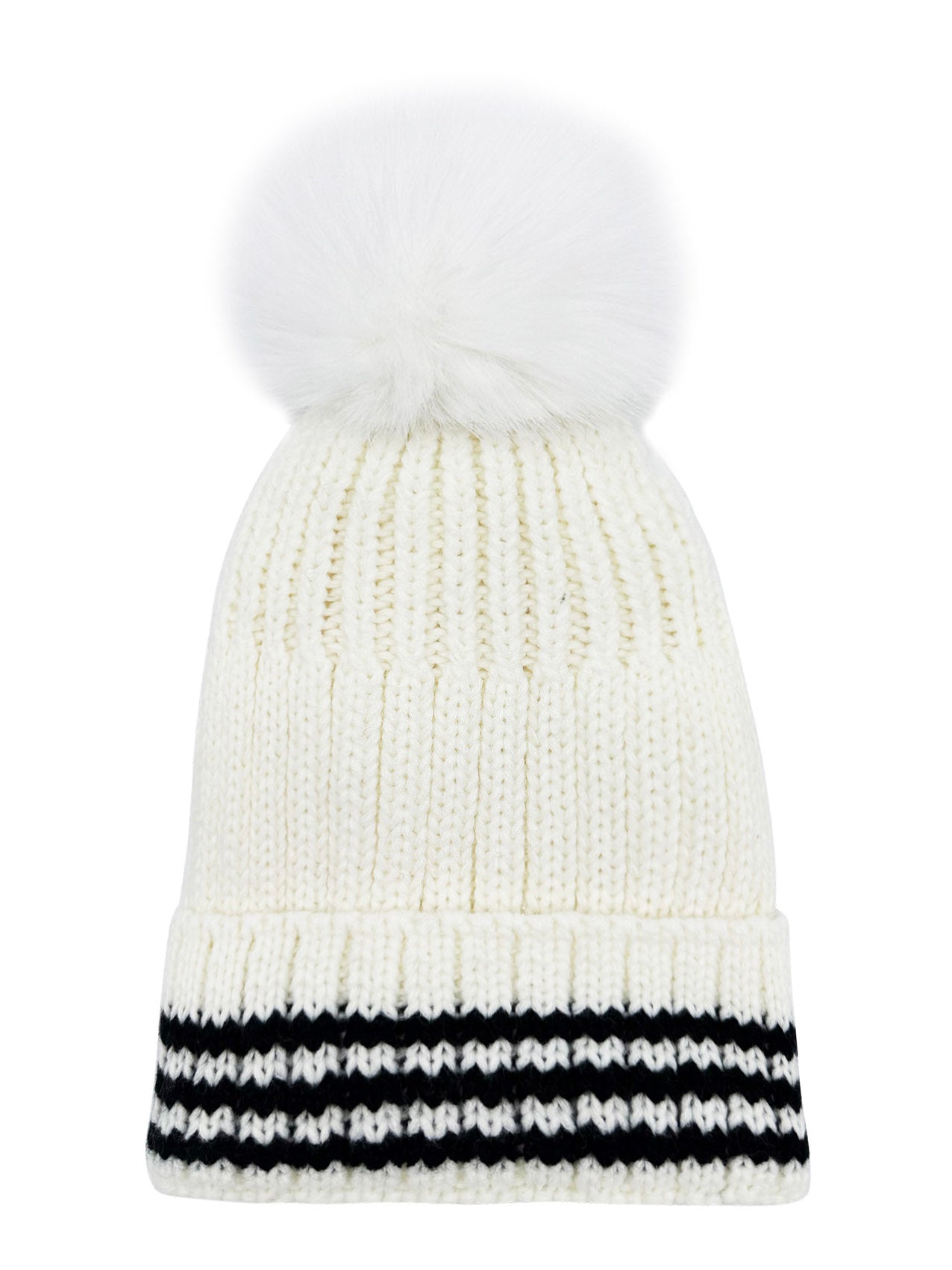 HT2499-091 Beanie Pom Pom Hat with Stripes