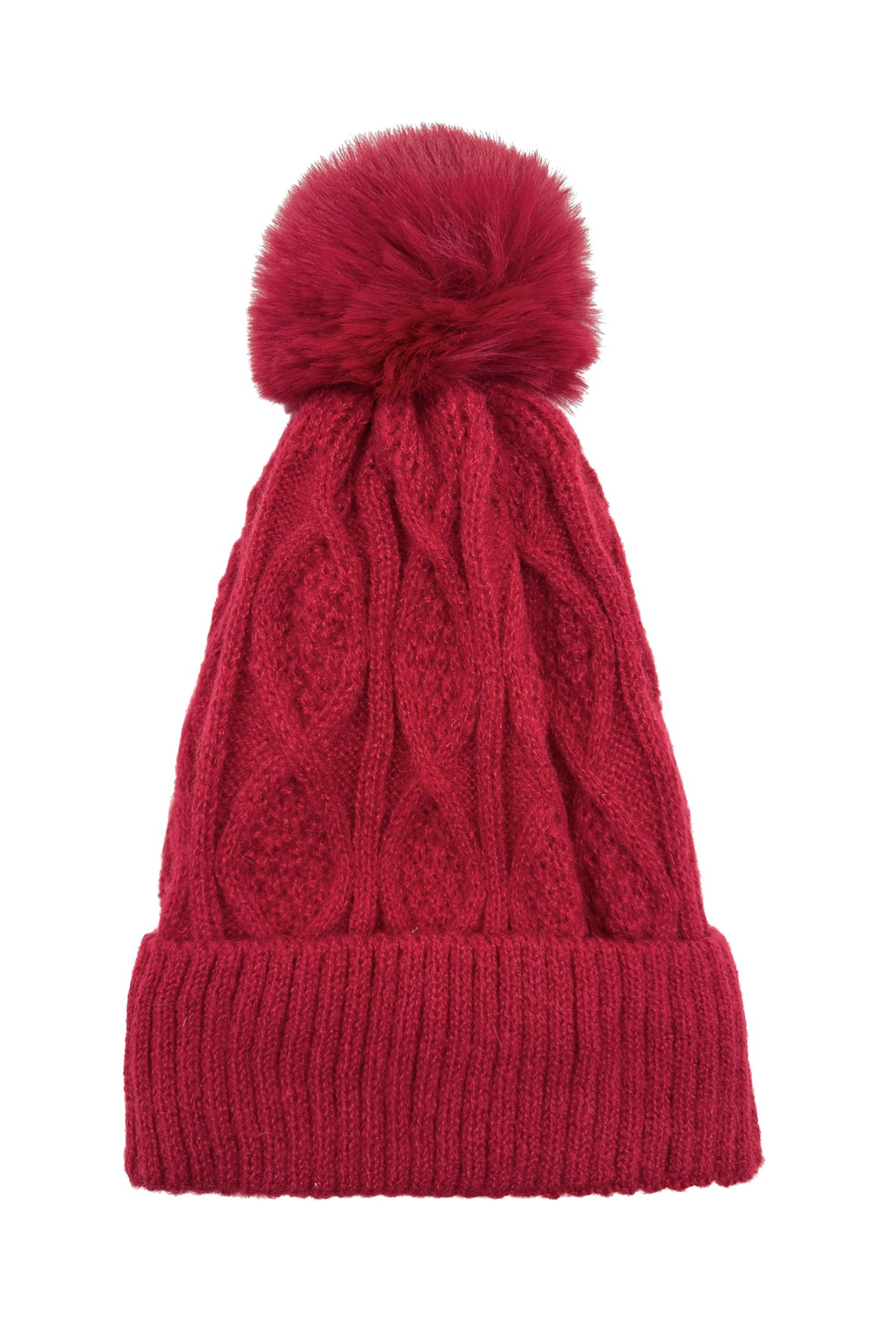 HT2460-093 Knitted Beanie Pom Pom Hat with Knit Pattern