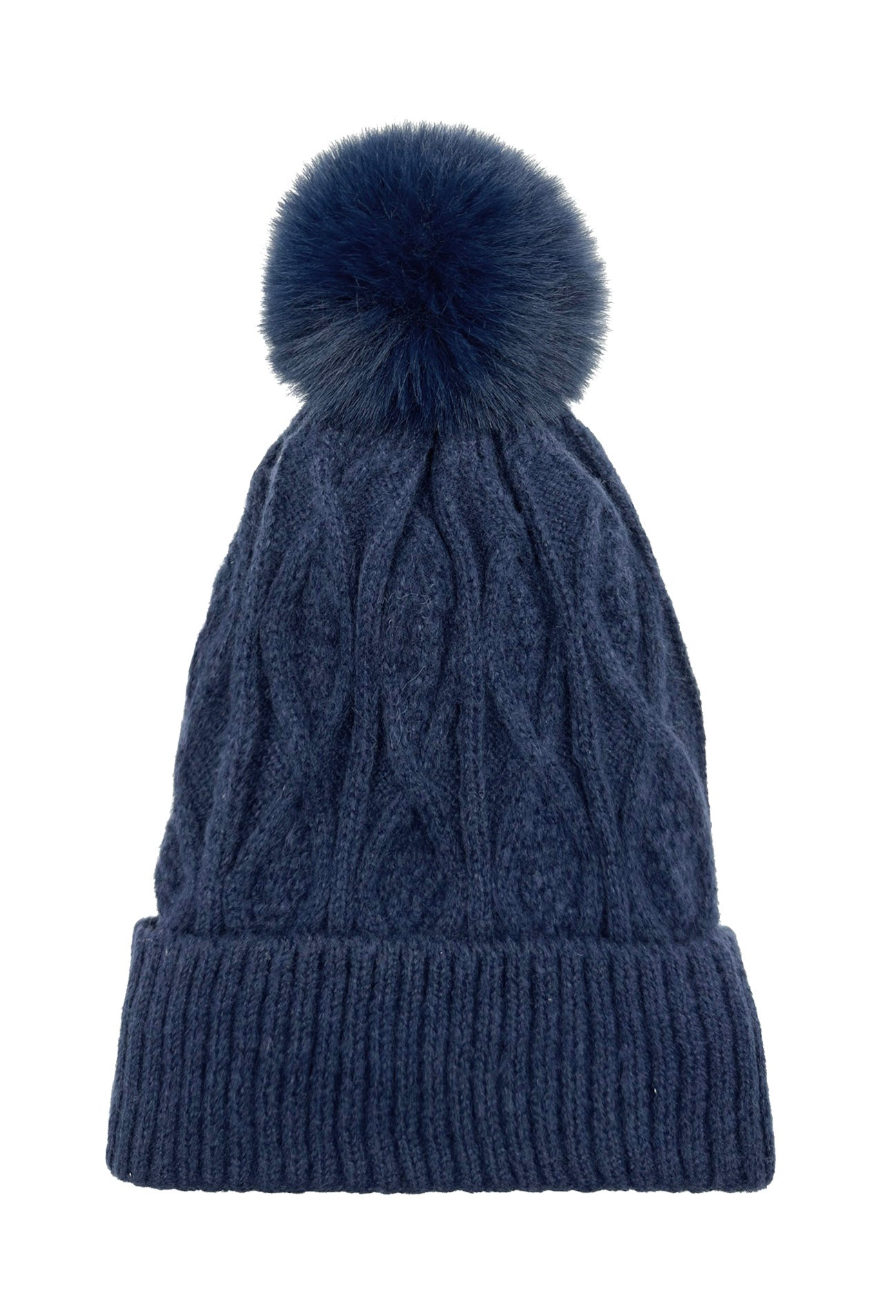 HT2460-093 Knitted Beanie Pom Pom Hat with Knit Pattern